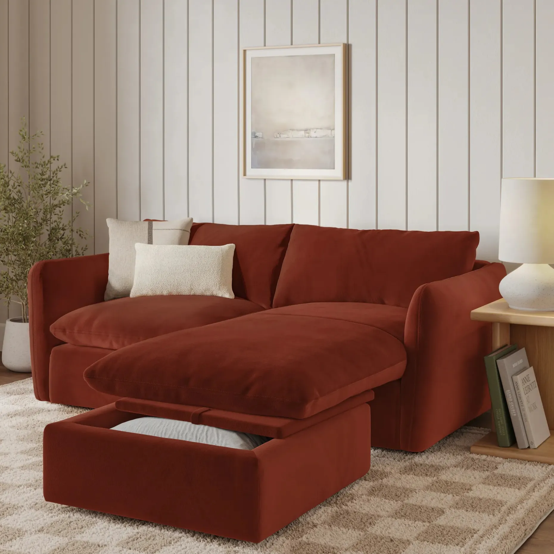 Leigh 86" Velvet Reversible Storage Sectional - Hale Rust
