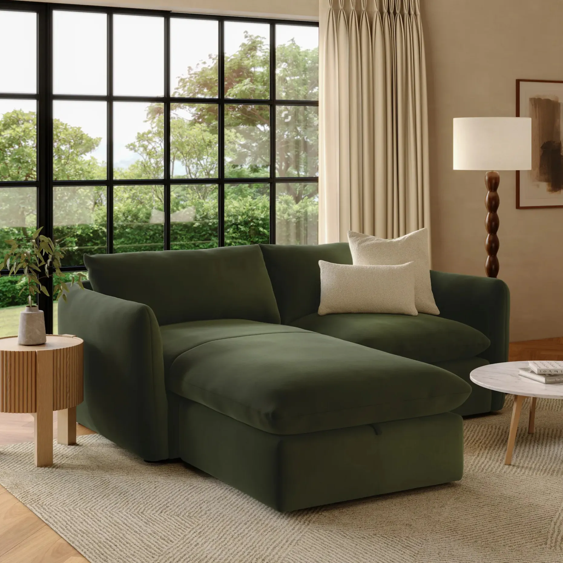 Leigh 86" Velvet Reversible Storage Sectional - Hale Fir Green