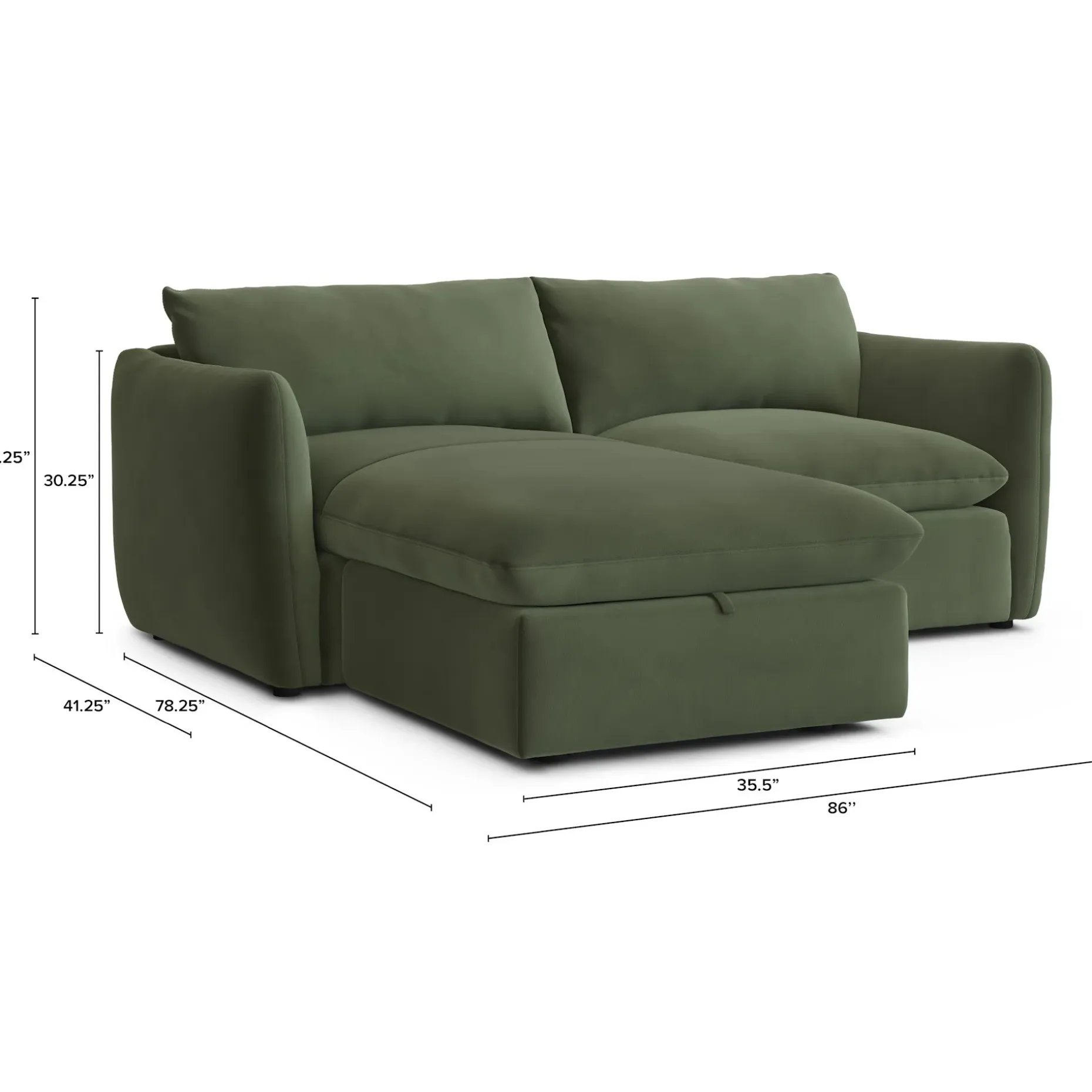 Leigh 86" Velvet Reversible Storage Sectional - Hale Fir Green