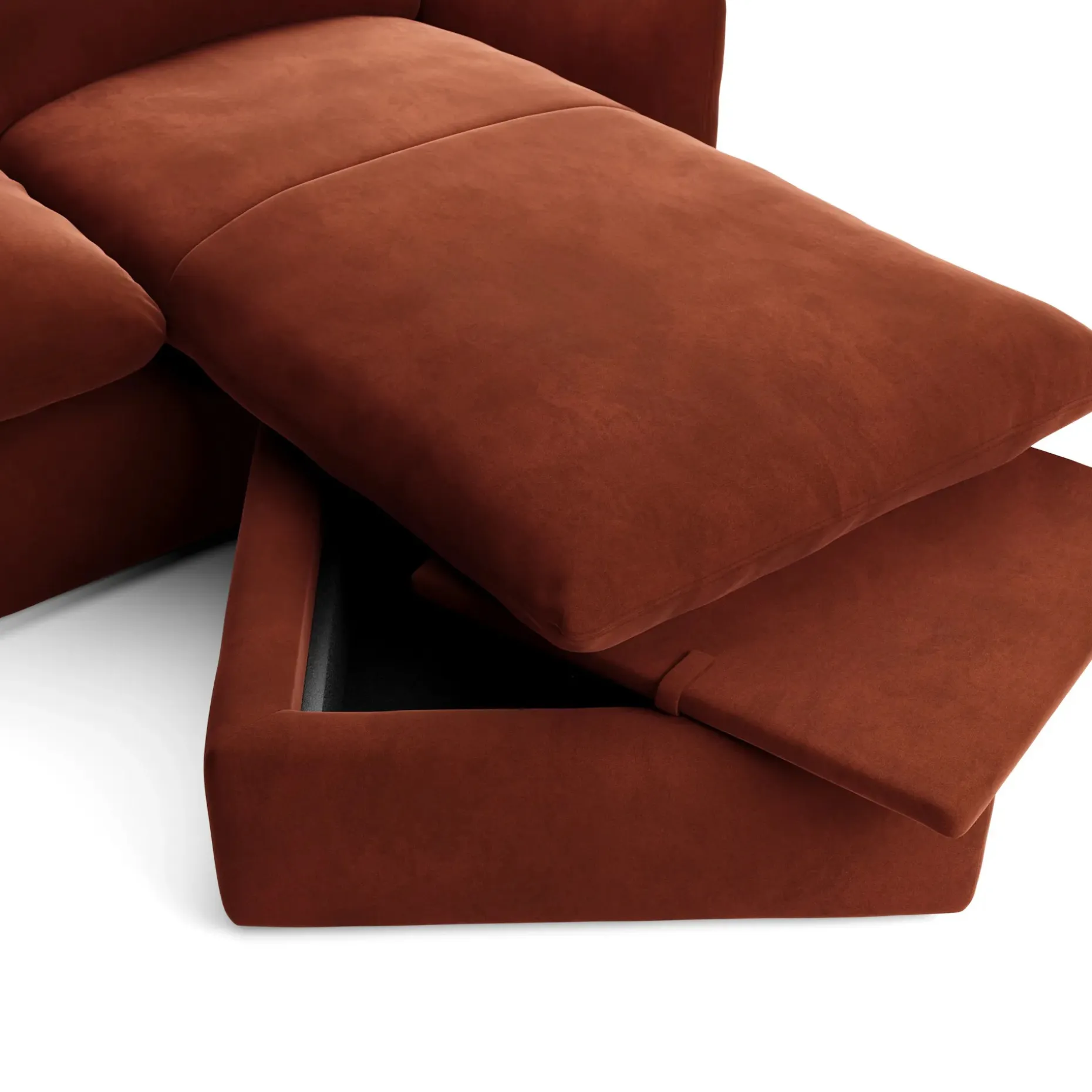 Leigh 86" Velvet Reversible Storage Sleeper Sectional - Hale Rust