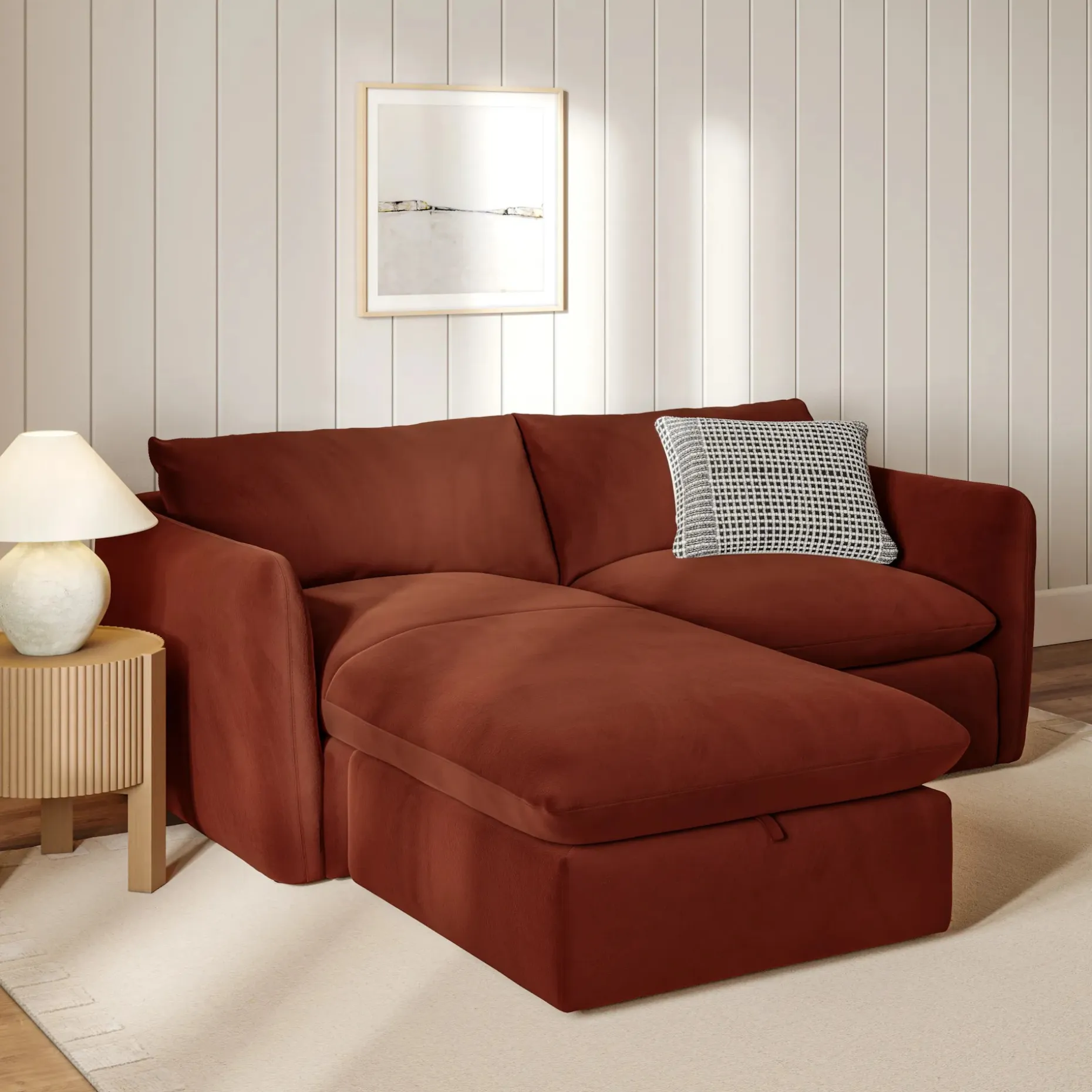 Leigh 86" Velvet Reversible Storage Sleeper Sectional - Hale Rust