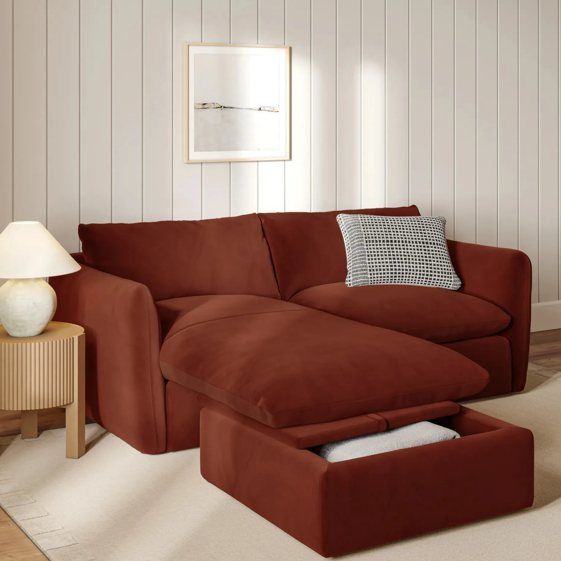 Leigh 86" Velvet Reversible Storage Sleeper Sectional - Hale Rust