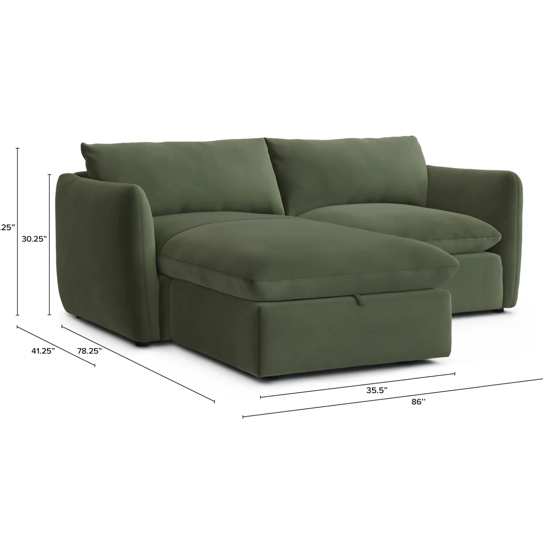Leigh 86" Velvet Reversible Storage Sleeper Sectional - Hale Fir Green