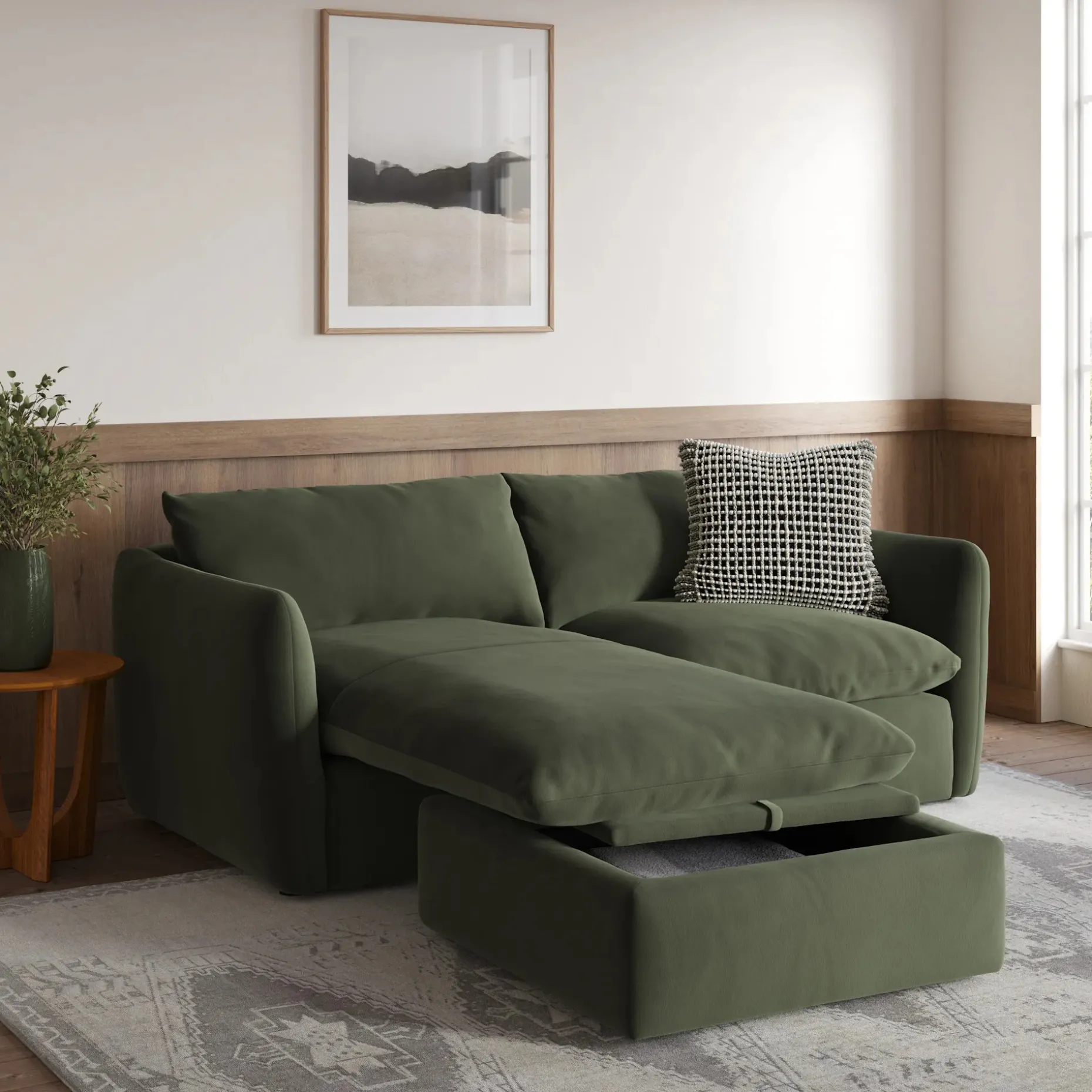 Leigh 86" Velvet Reversible Storage Sleeper Sectional - Hale Fir Green