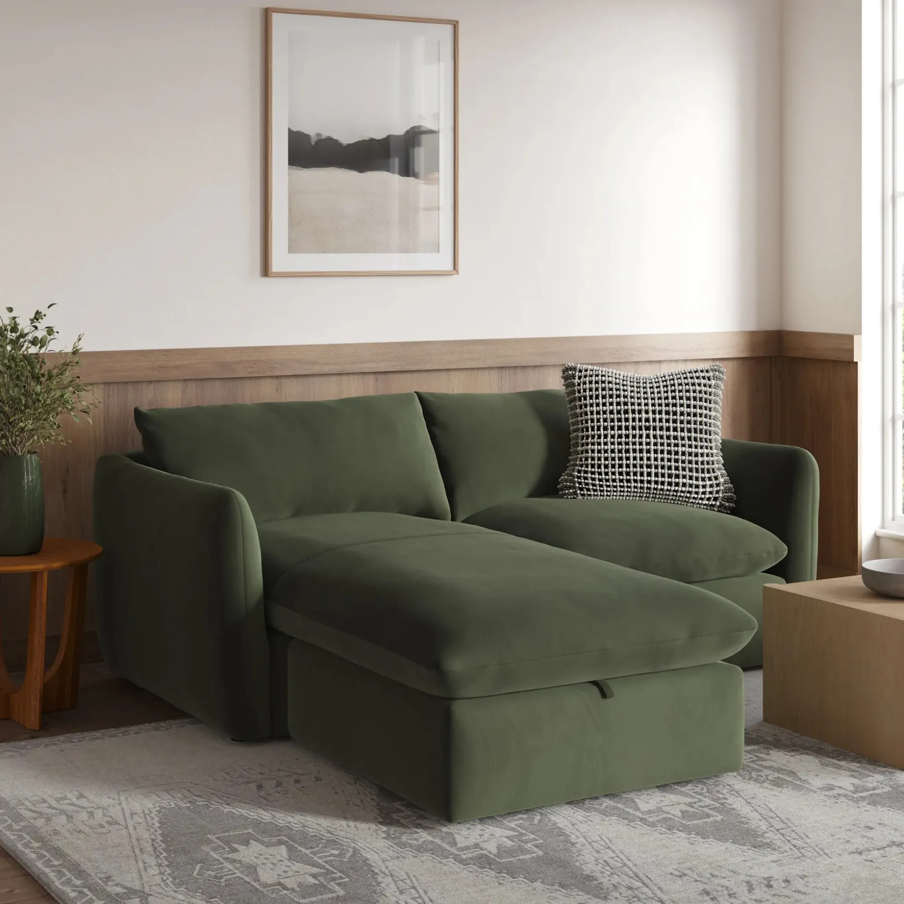 Leigh 86" Velvet Reversible Storage Sleeper Sectional - Hale Fir Green
