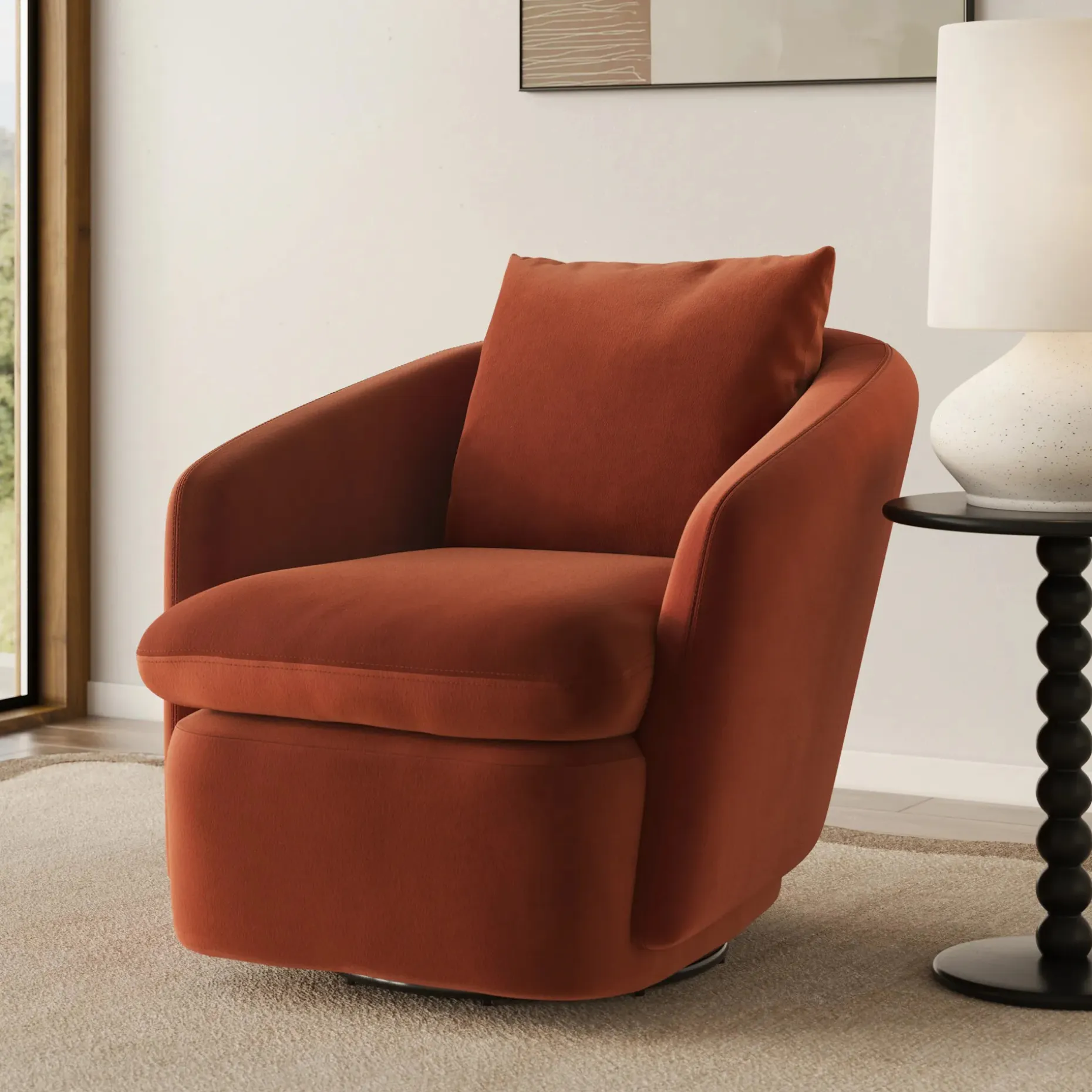 Leigh 33" Velvet Swivel Lounge Chair - Hale Rust
