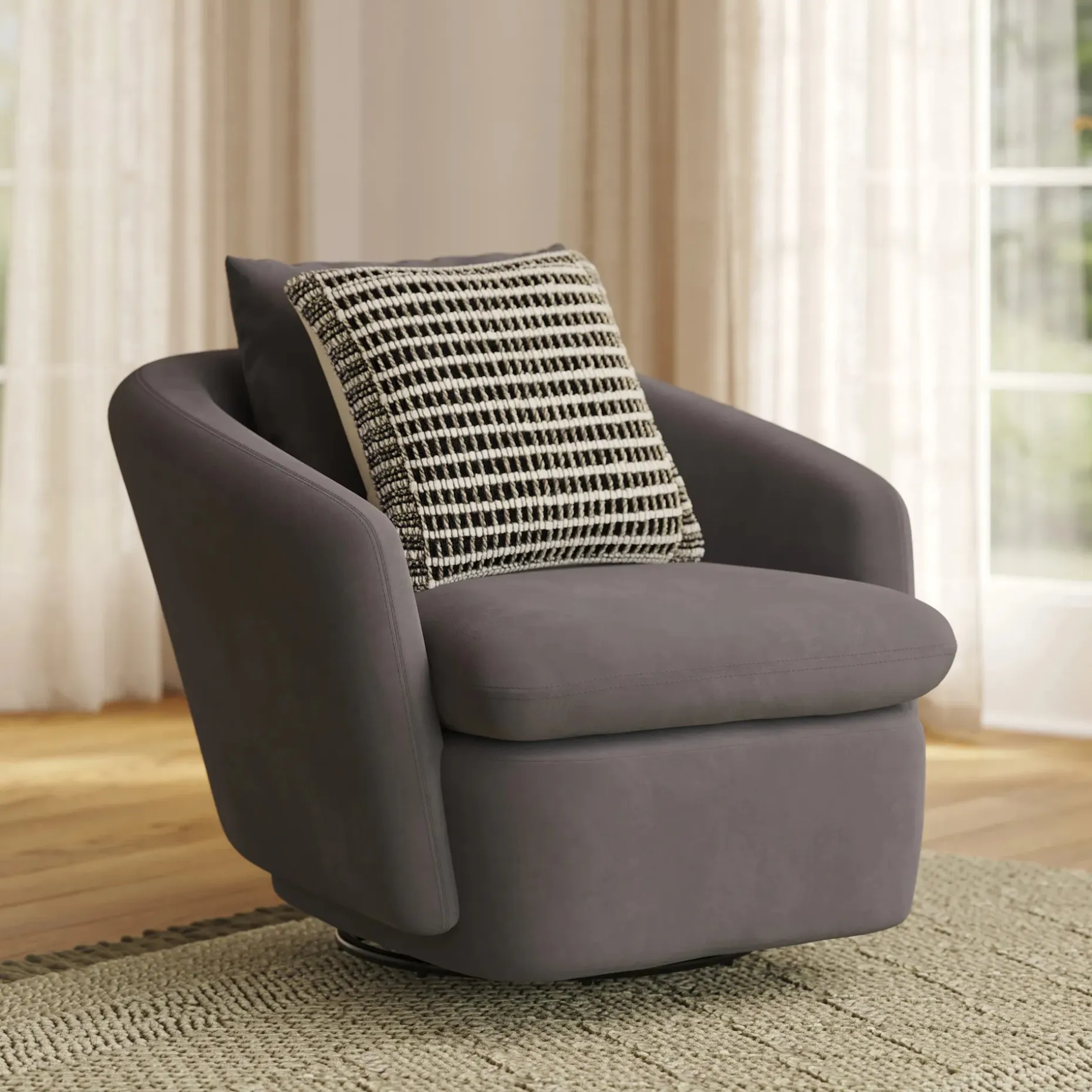 Leigh 33" Velvet Swivel Lounge Chair - Hale Warm Gray