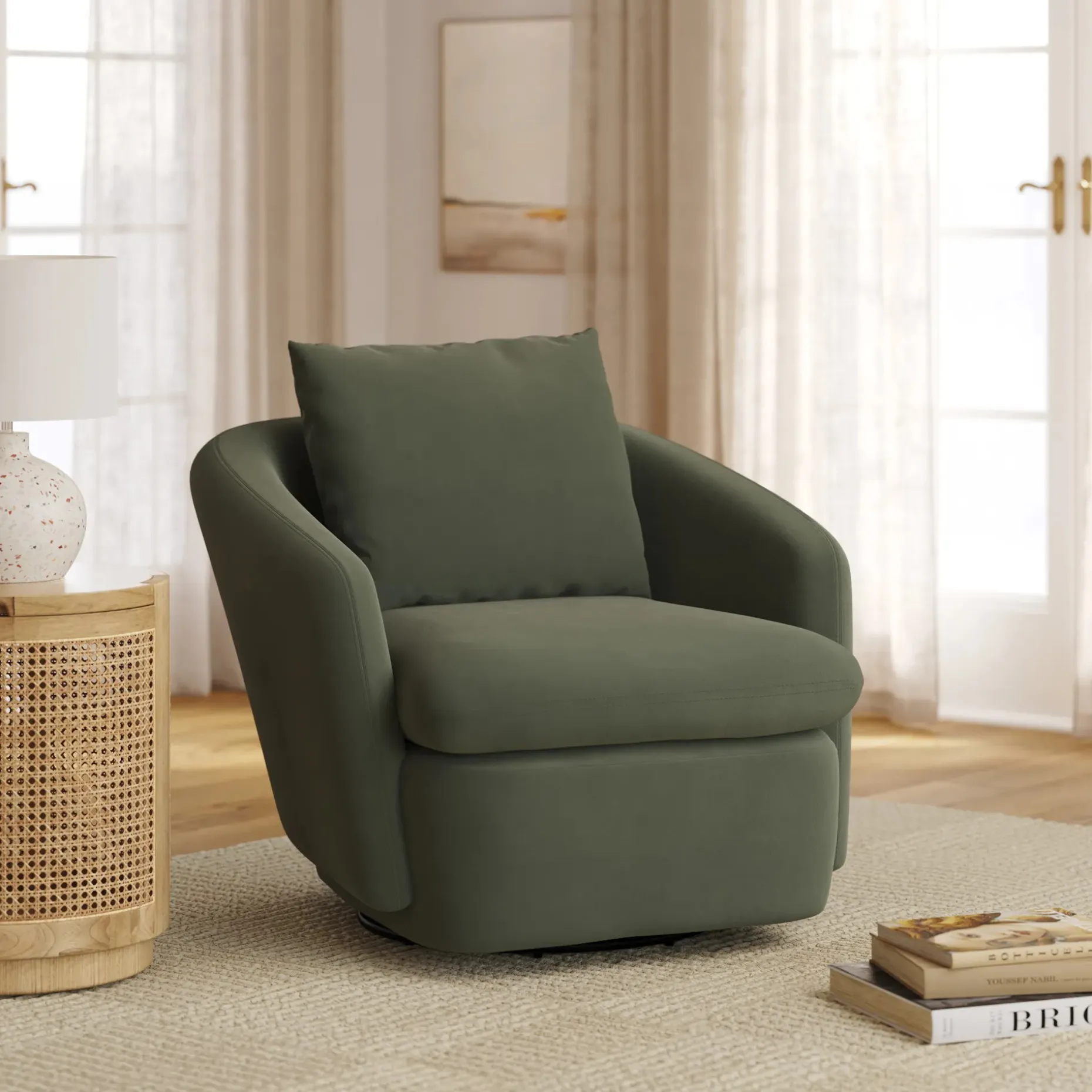 Leigh 33" Velvet Swivel Lounge Chair - Hale Fir Green