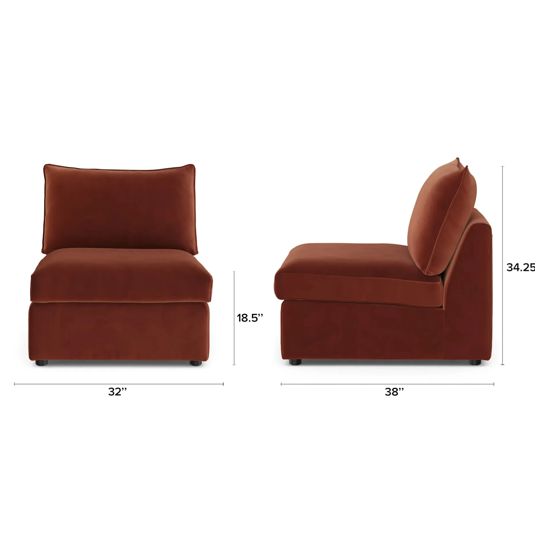 Lenae 32" Velvet Armless Chair Module - Hale Rust