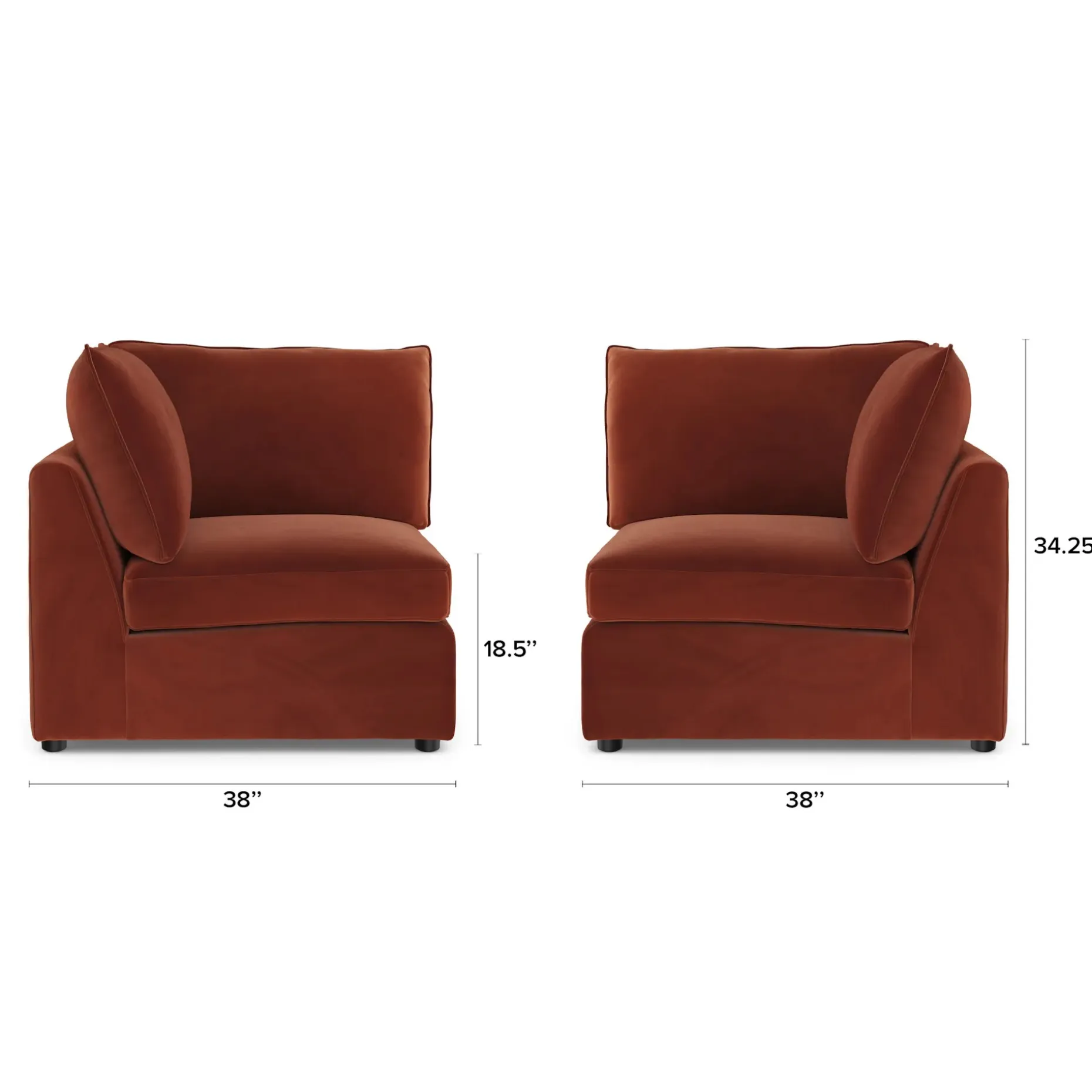 Lenae 38" Velvet Corner Module - Hale Rust