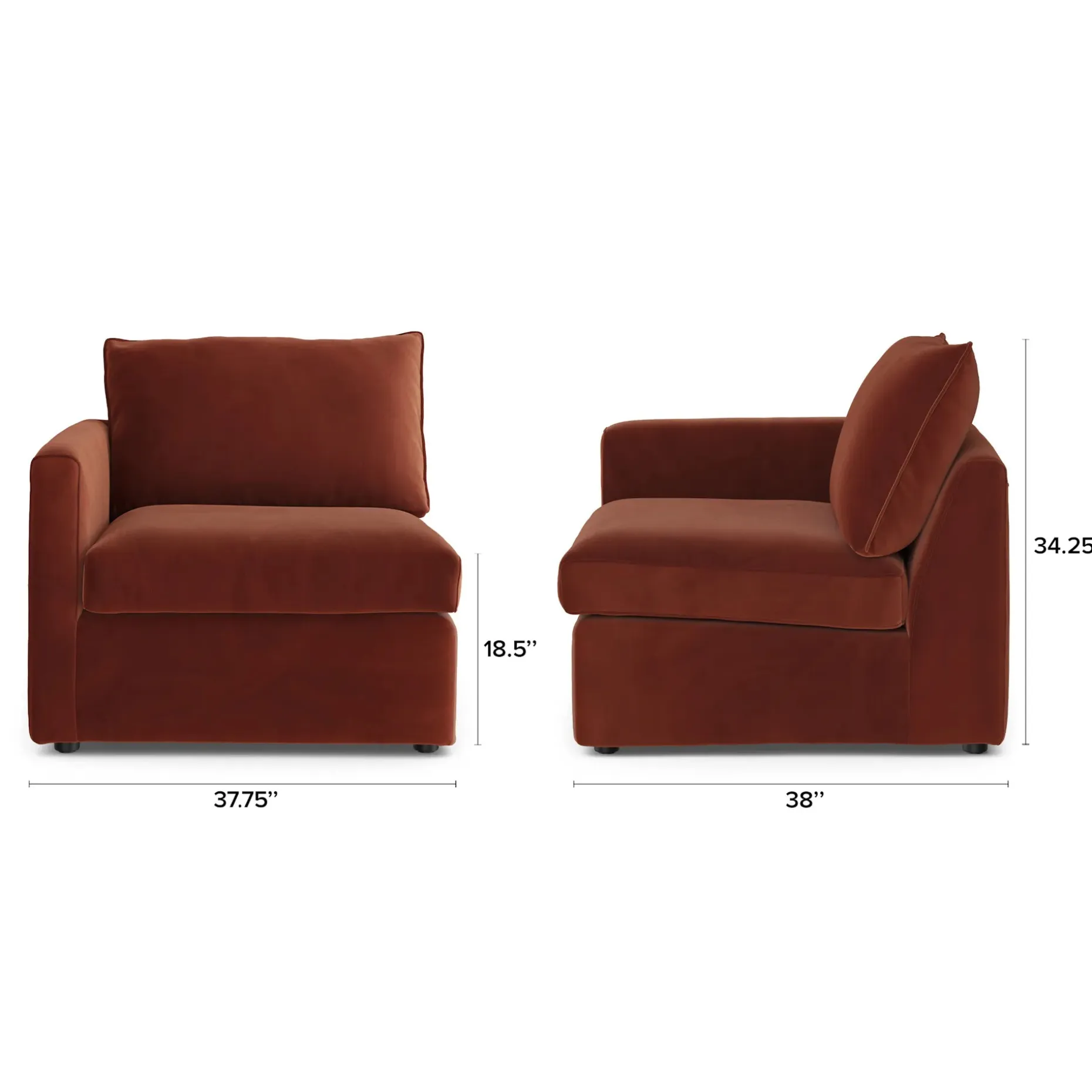 Lenae 36" Velvet Left Arm Module - Hale Rust