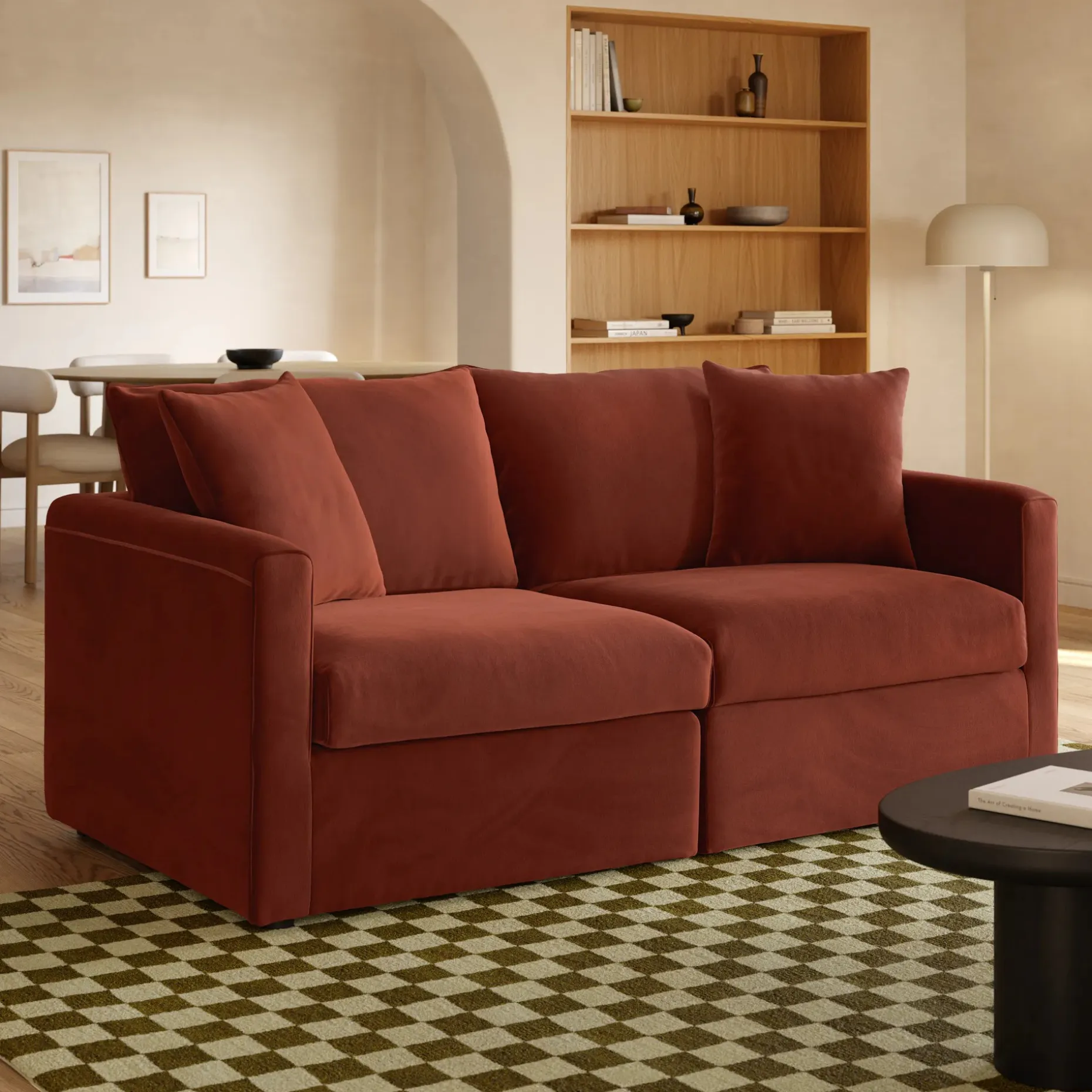 Lenae 72" Velvet Modular Loveseat - Hale Rust