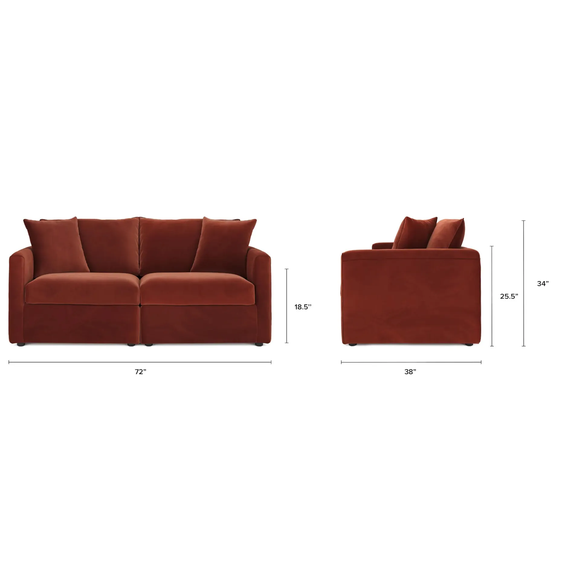 Lenae 72" Velvet Modular Loveseat - Hale Rust