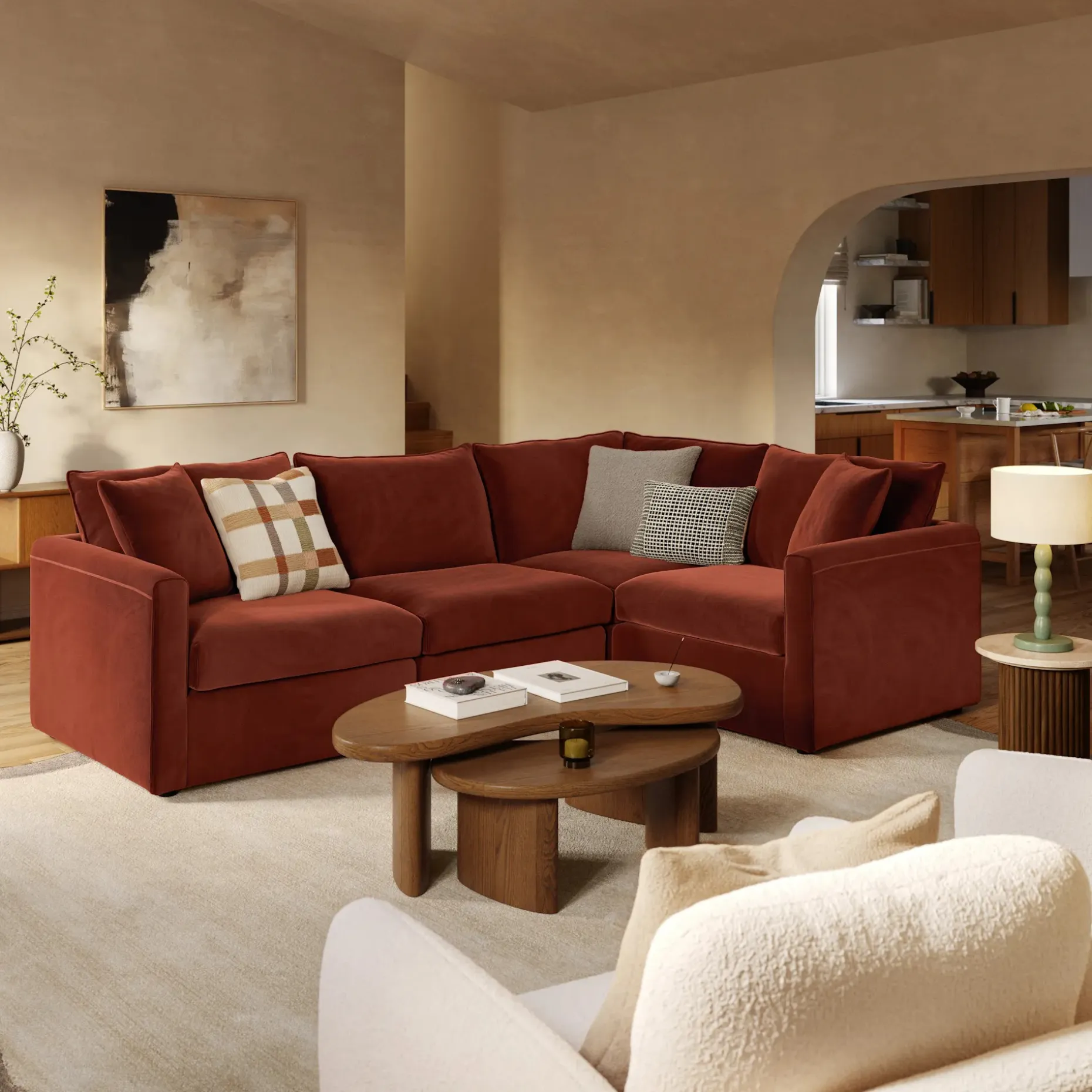 Lenae 106" Velvet Modular L-Shape Sectional - Hale Rust