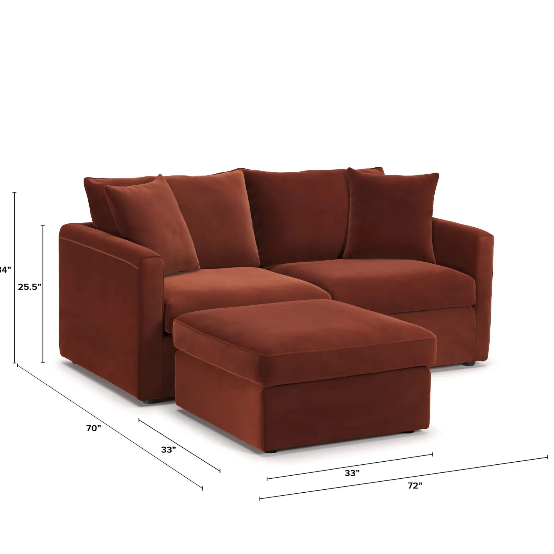 Lenae 72" Velvet Modular Sectional - Hale Rust