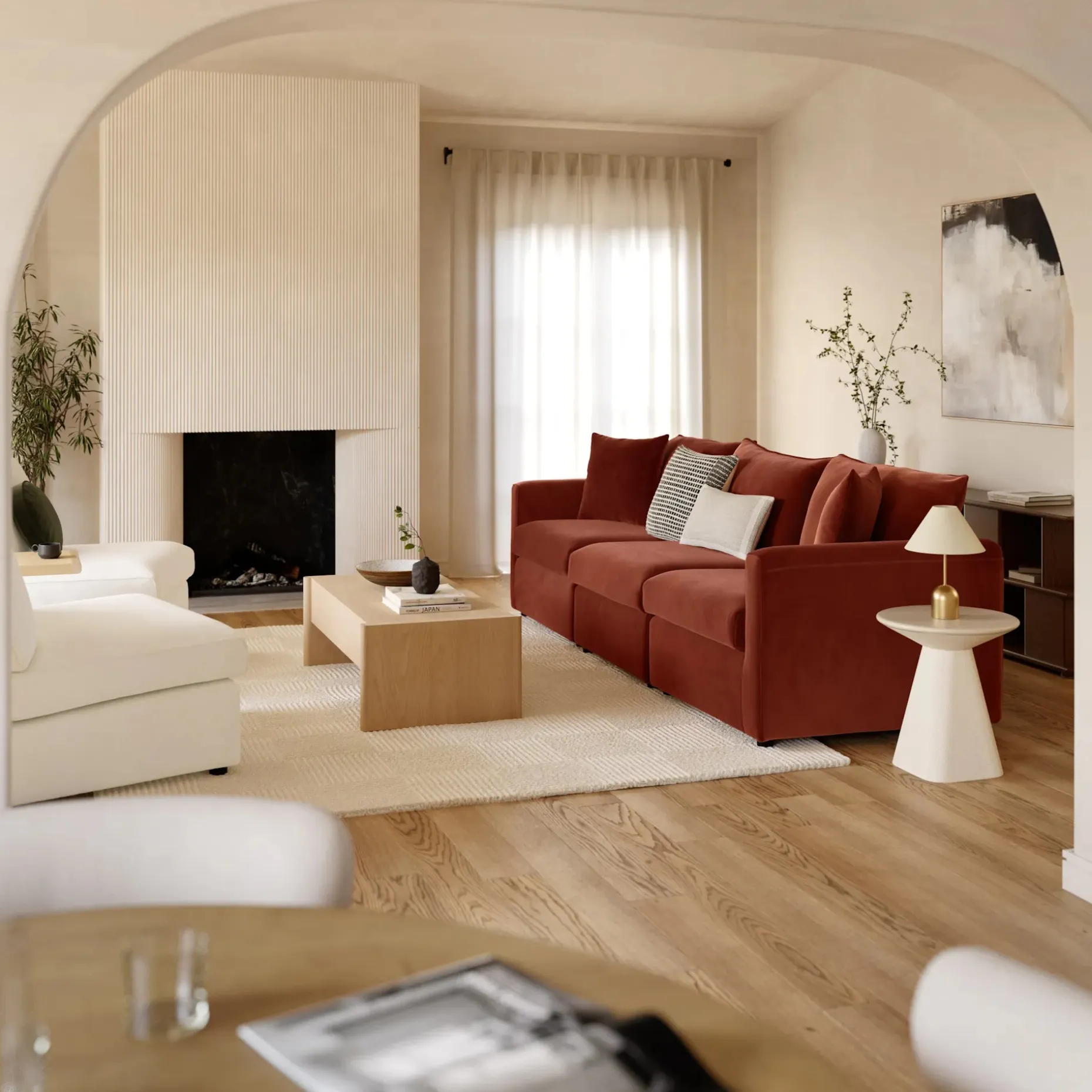 Lenae 104" Velvet Modular Sofa - Hale Rust