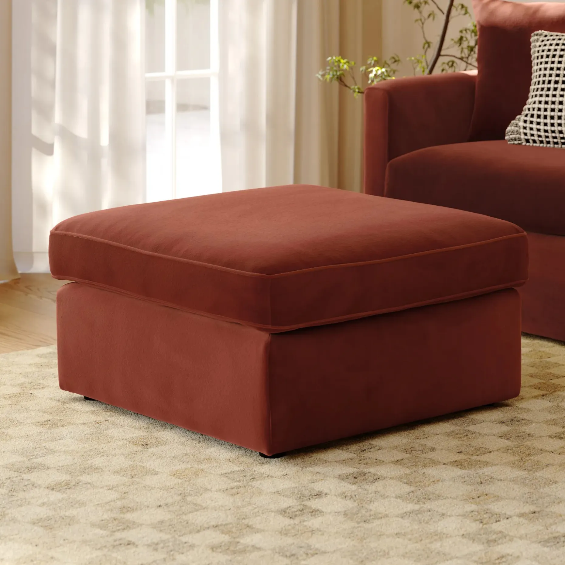 Lenae 33" Velvet Ottoman - Hale Rust
