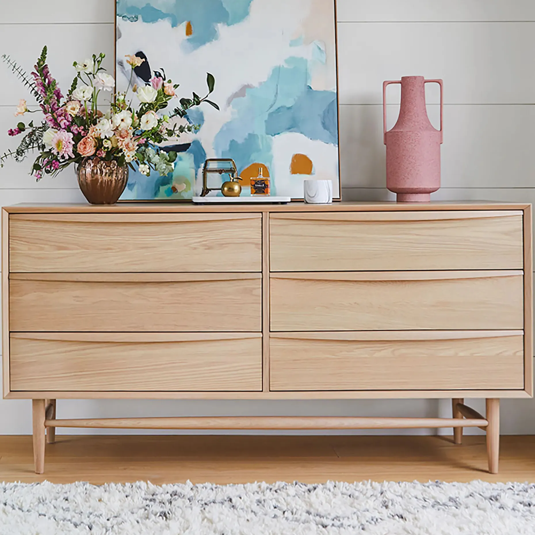 Lenia 6-Drawer Double Dresser - White Oak