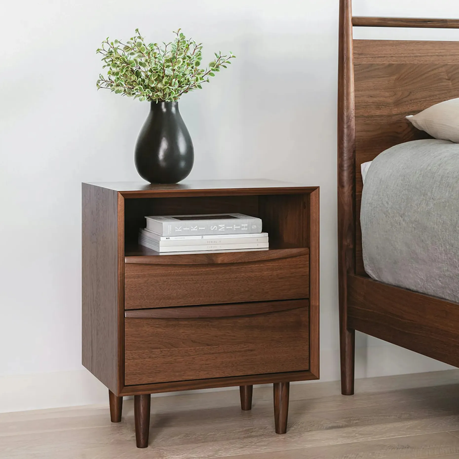 Lenia 2-Drawer Nightstand - Walnut