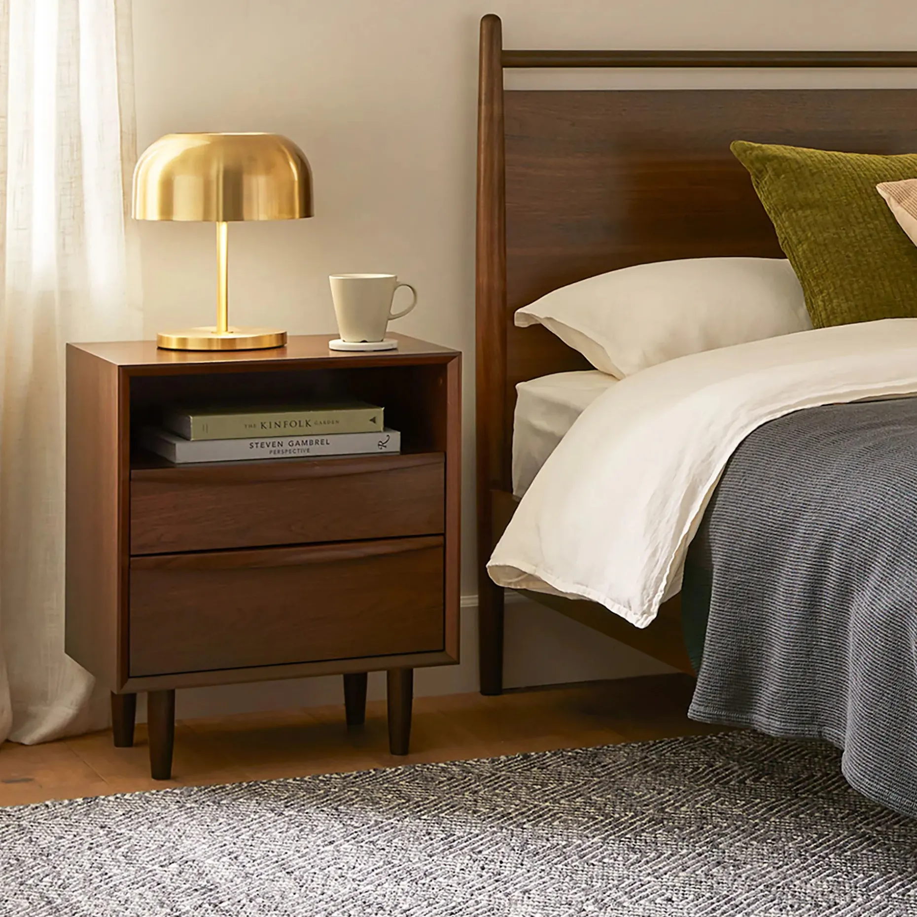 Lenia 2-Drawer Nightstand - Walnut