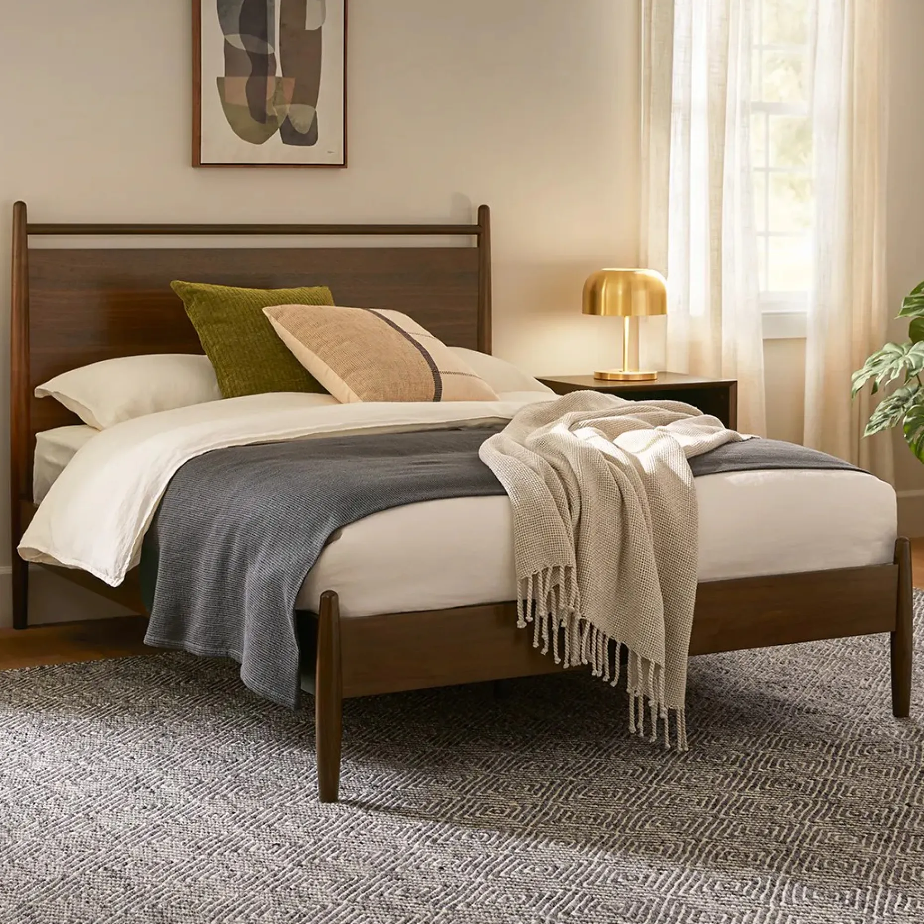 Lenia Full Panel Bed - Walnut