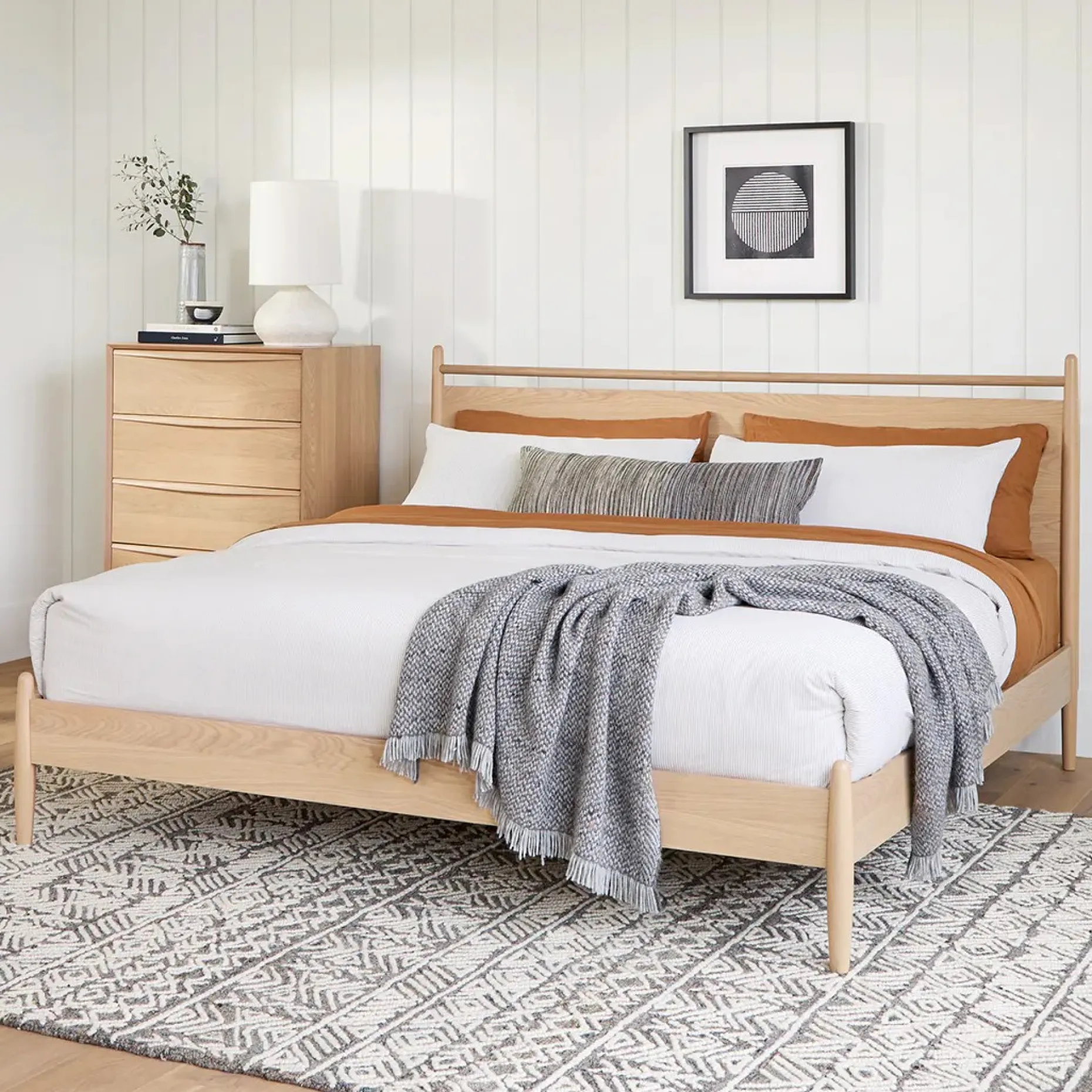 Lenia King Panel Bed - White Oak