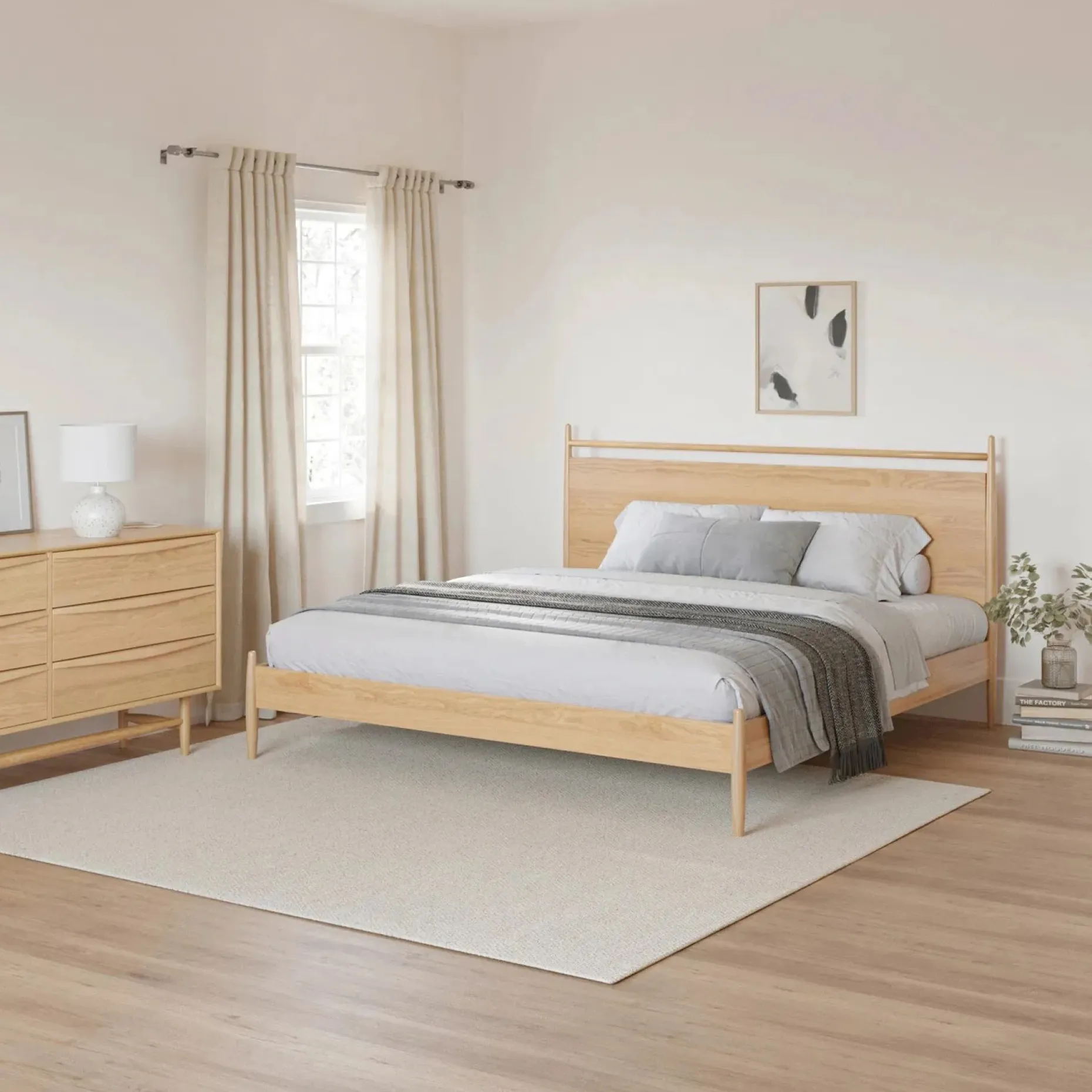 Lenia King Panel Bed - White Oak