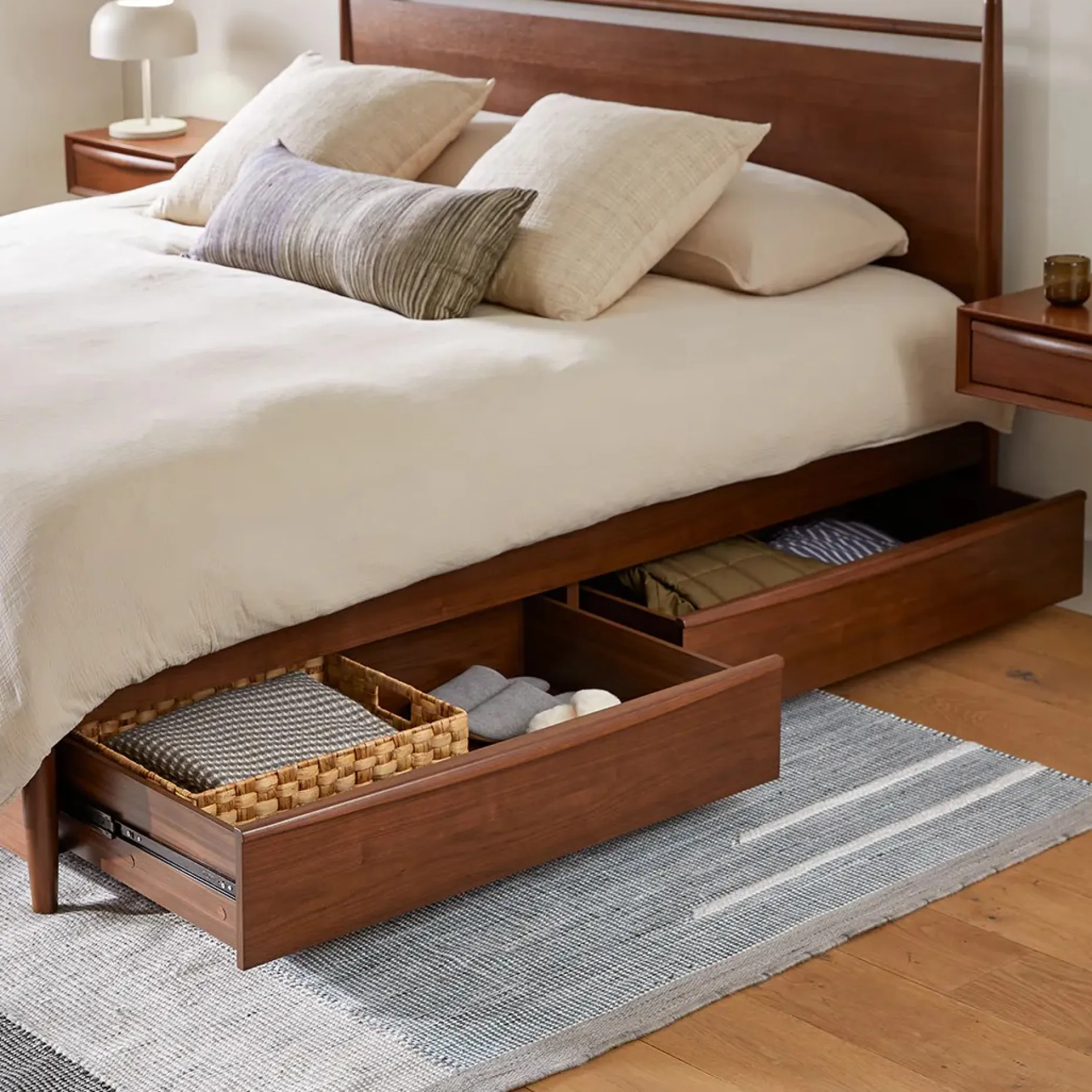 Lenia King Panel Storage Bed - Walnut