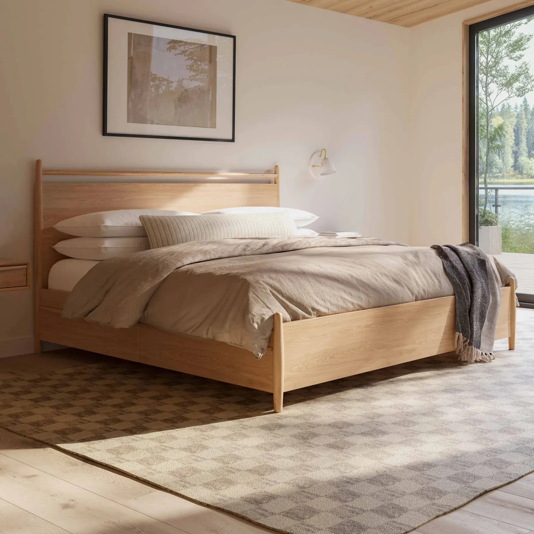 Lenia King Panel Storage Bed - White Oak