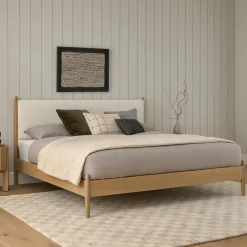 Lenia King Upholstered Bed - White Oak and Lunaria White Bouclé