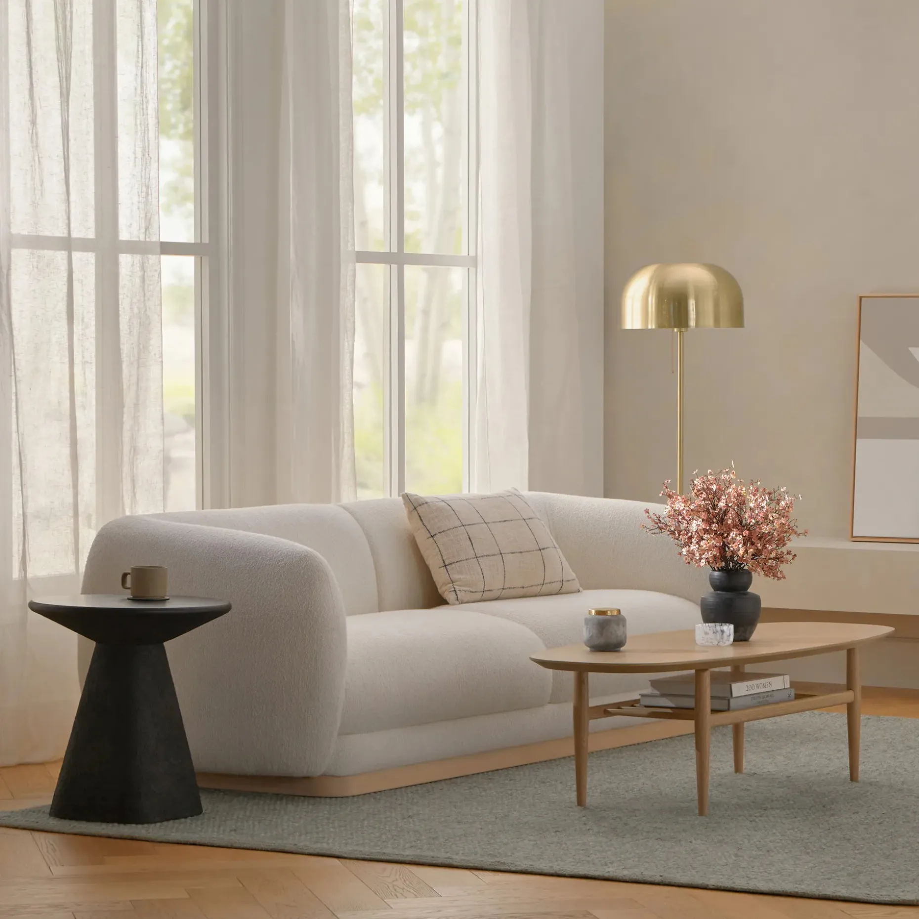 Lenia 53.5" Oval Coffee Table - White Oak