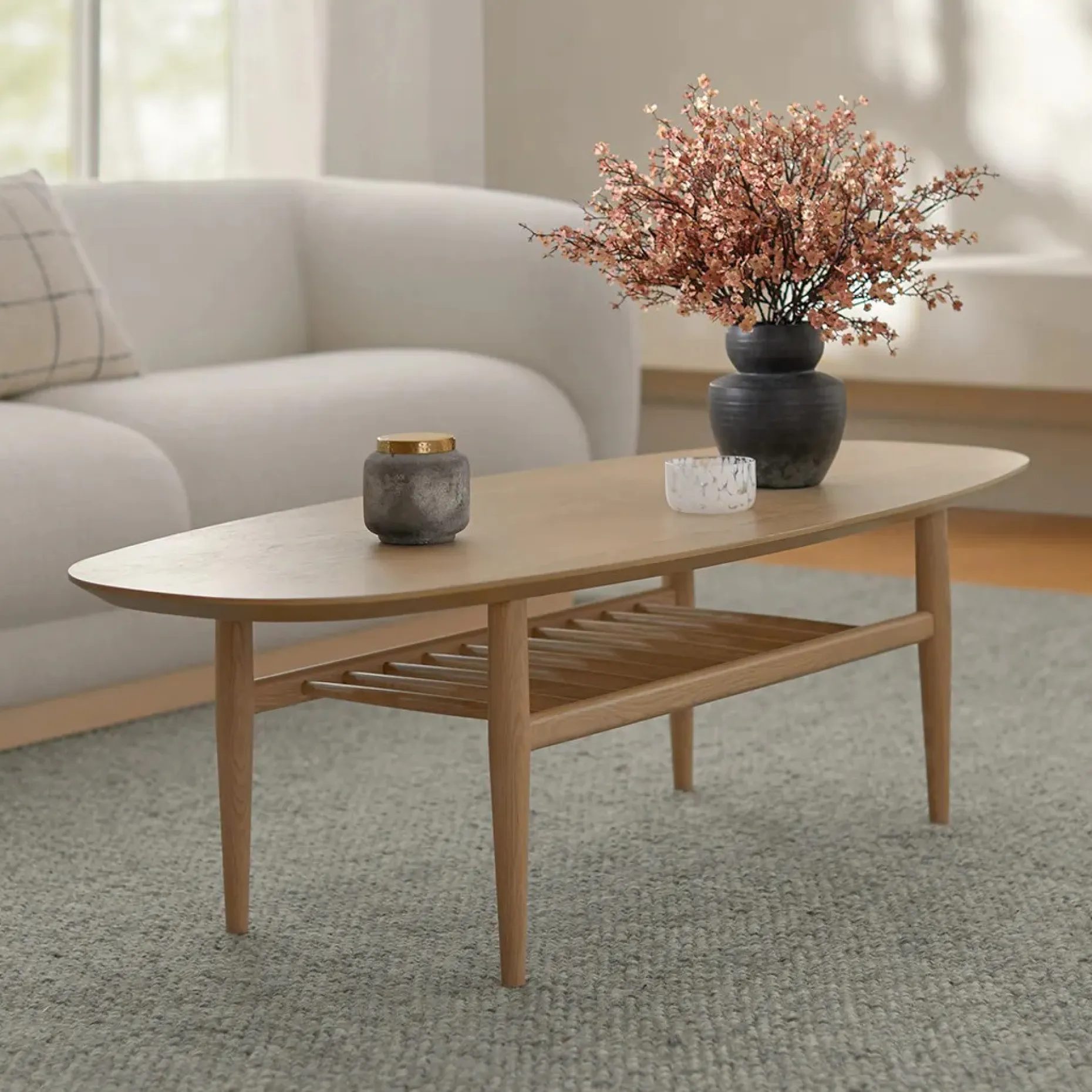Lenia 53.5" Oval Coffee Table - White Oak
