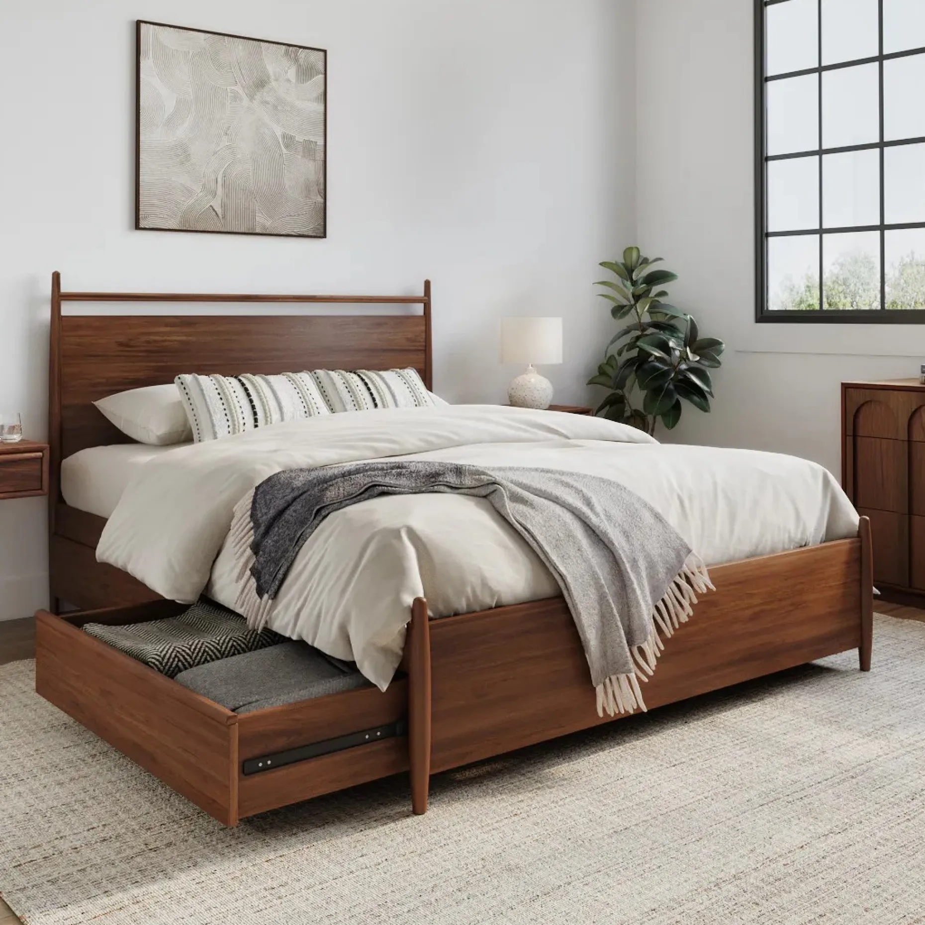 Lenia Queen Panel Storage Bed - Walnut