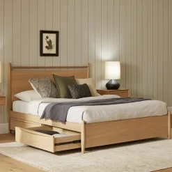 Lenia Queen Panel Storage Bed - White Oak