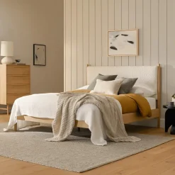 Lenia Queen Upholstered Bed - White Oak and Lunaria White Bouclé