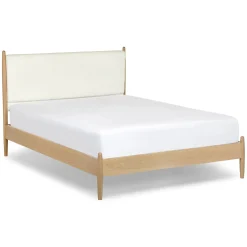 Lenia Queen Upholstered Bed - White Oak and Lunaria White Bouclé