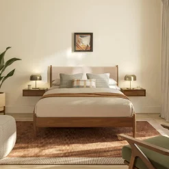 Lenia Queen Upholstered Bed - Walnut and Hestia Buff