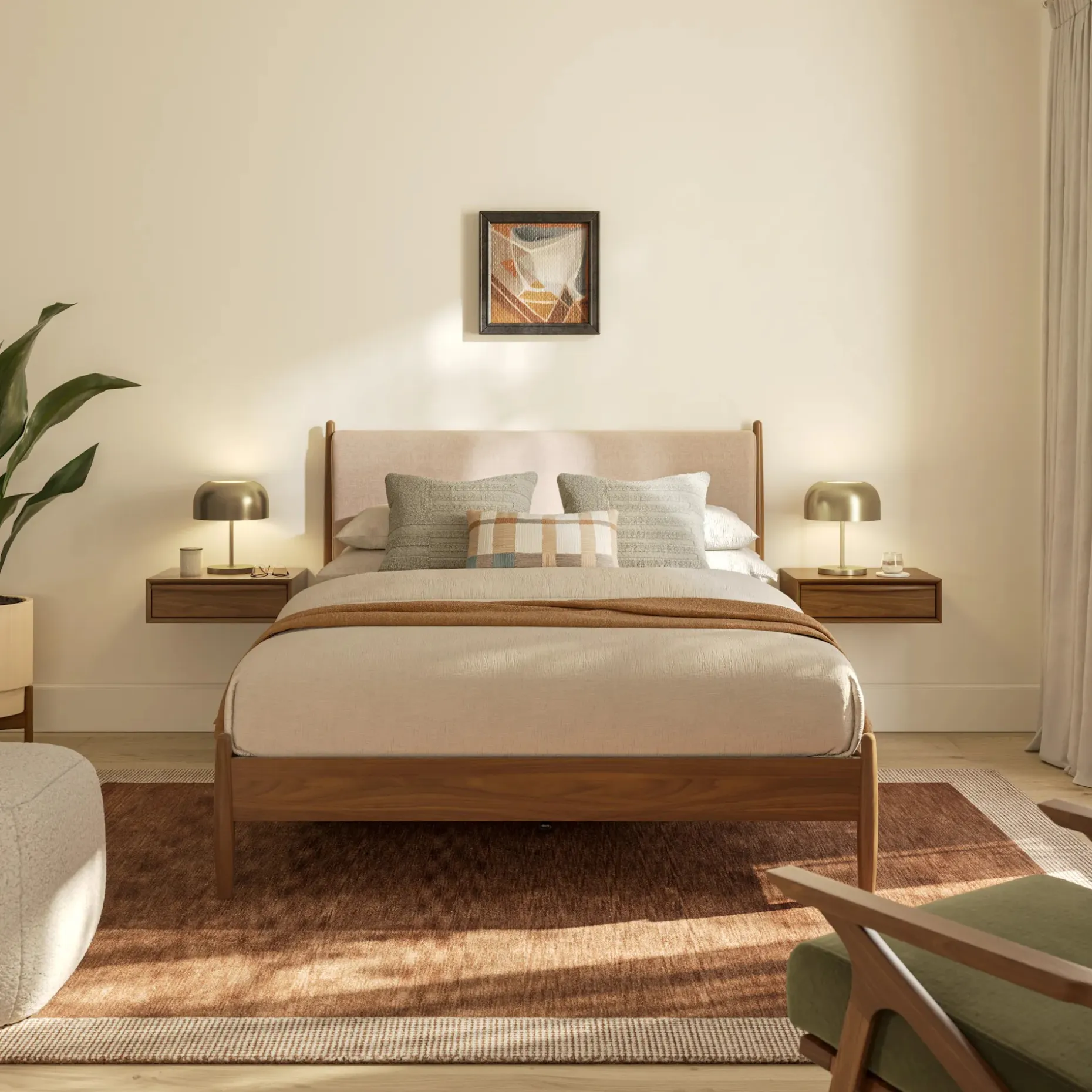 Lenia Queen Upholstered Bed - Walnut and Hestia Buff