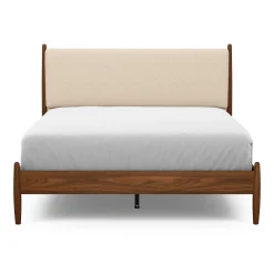 Lenia Queen Upholstered Bed - Walnut and Hestia Buff
