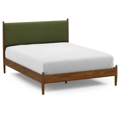 Lenia Queen Upholstered Bed - Walnut and Flou Moss