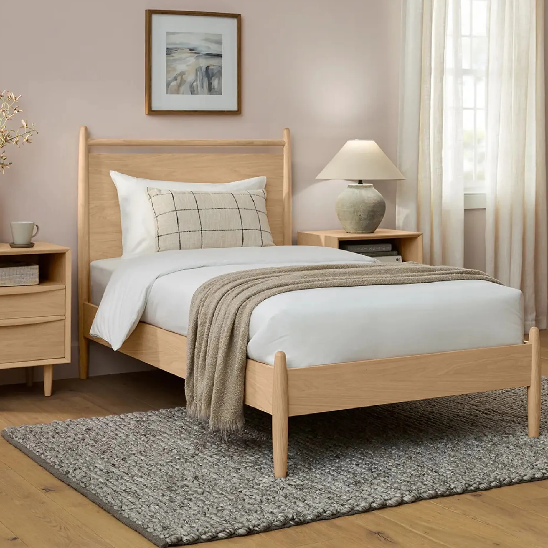 Lenia Twin Panel Bed - White Oak
