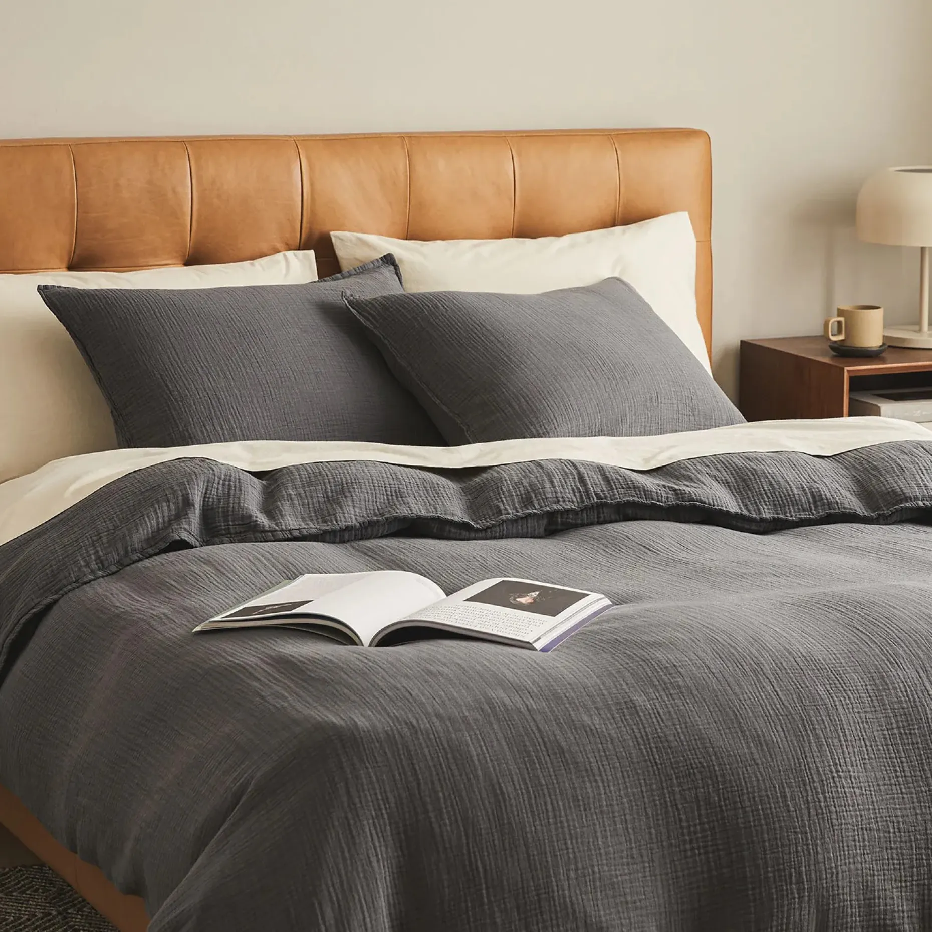 Leni King Cotton Gauze Sham Set - Charcoal