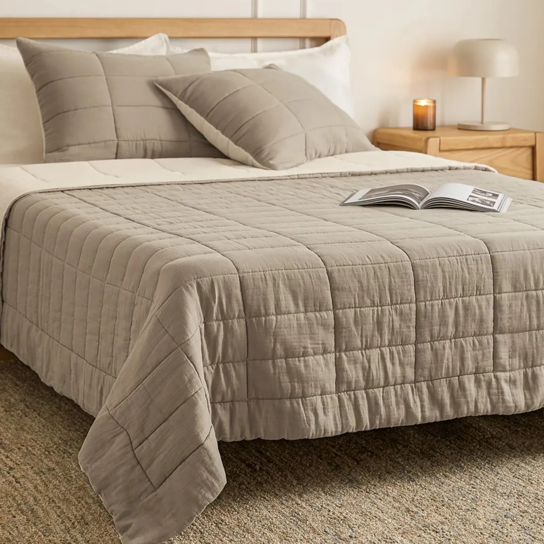 Leni Queen Cotton Gauze Quilt - Duo Taupe