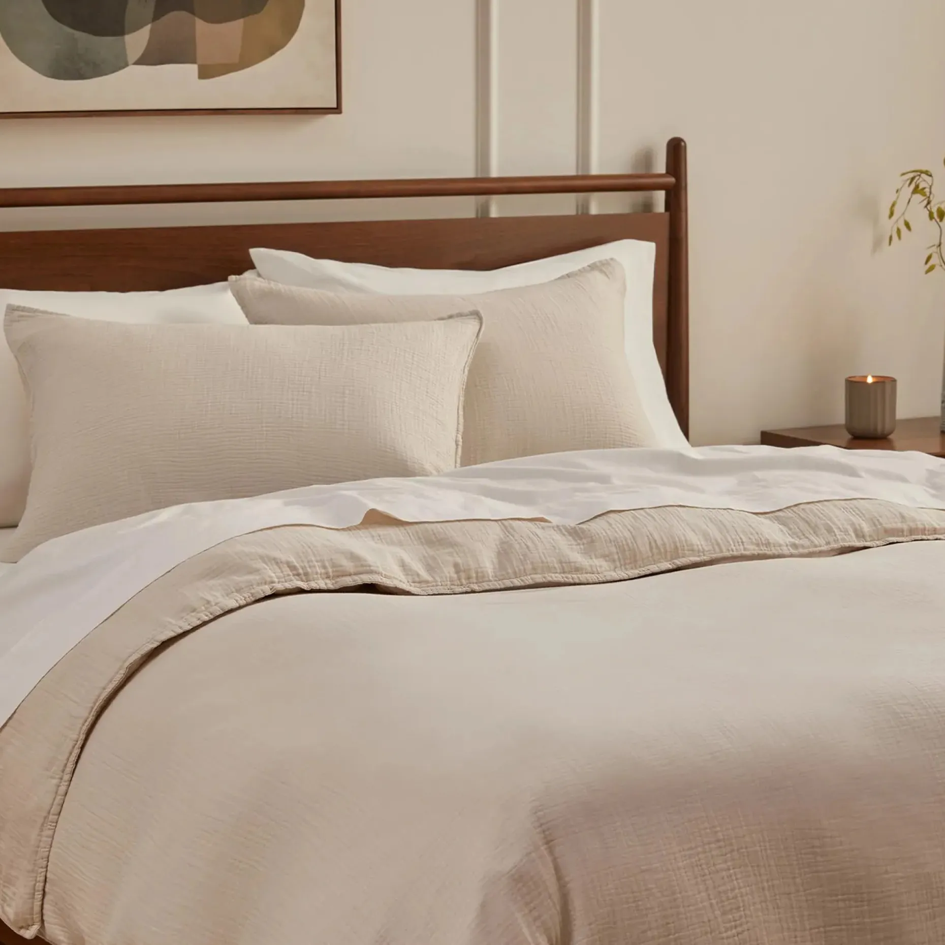 Leni Standard Cotton Gauze Sham Set - Taupe