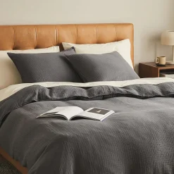 Leni Standard Cotton Gauze Sham Set - Charcoal