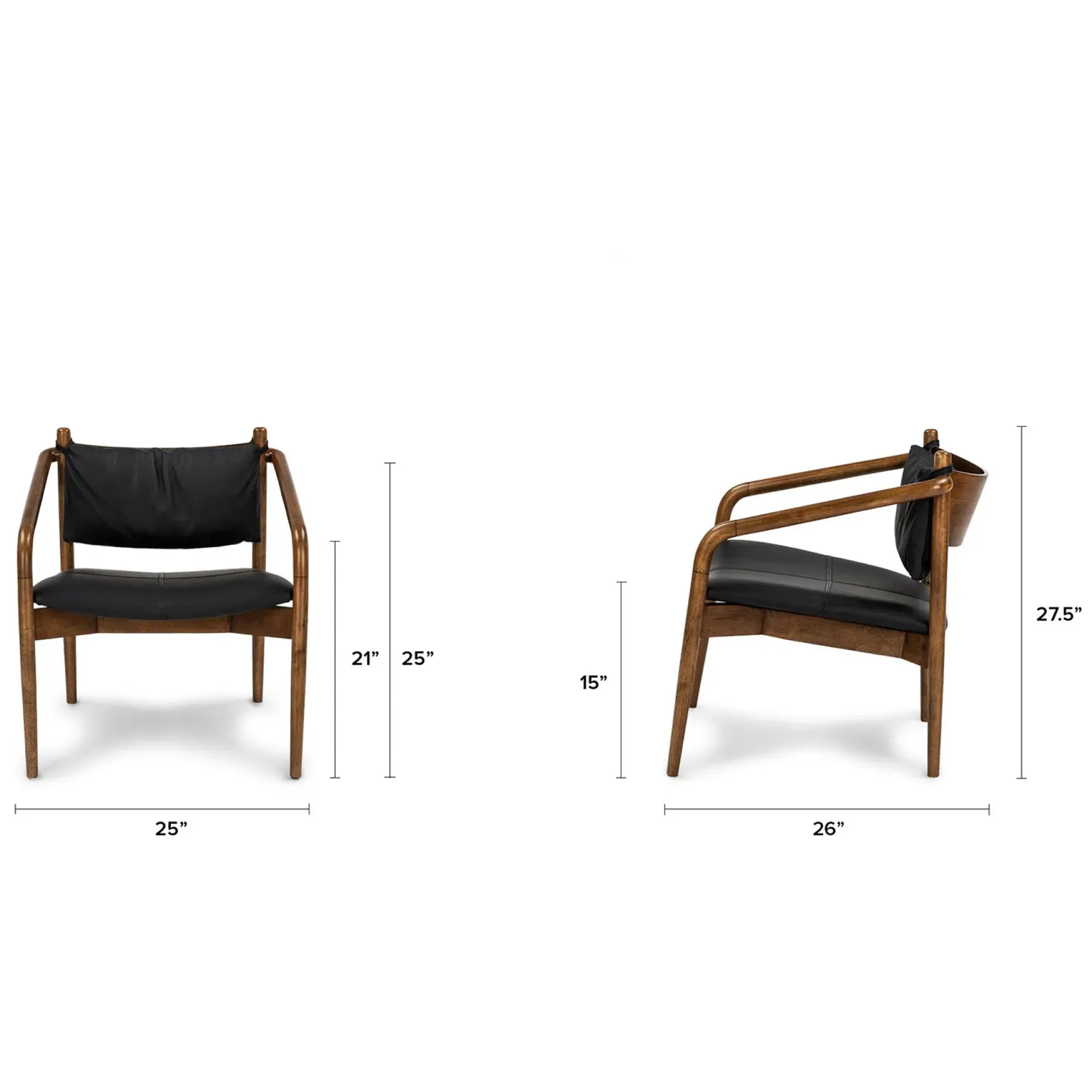 Lento 25" Leather Lounge Chair - Black
