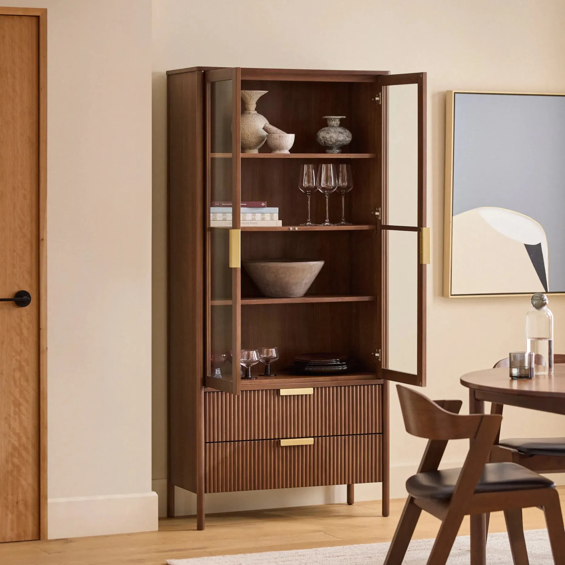 Liv 35.25" Glass Cabinet - Walnut