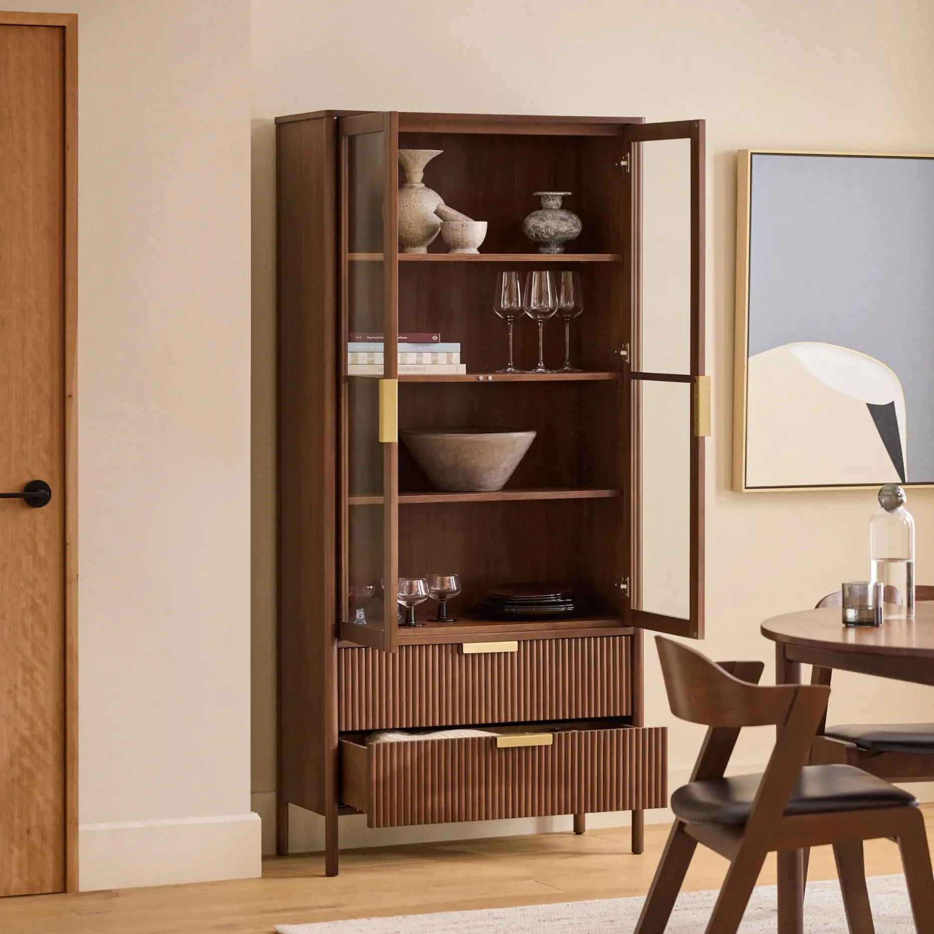 Liv 35.25" Glass Cabinet - Walnut