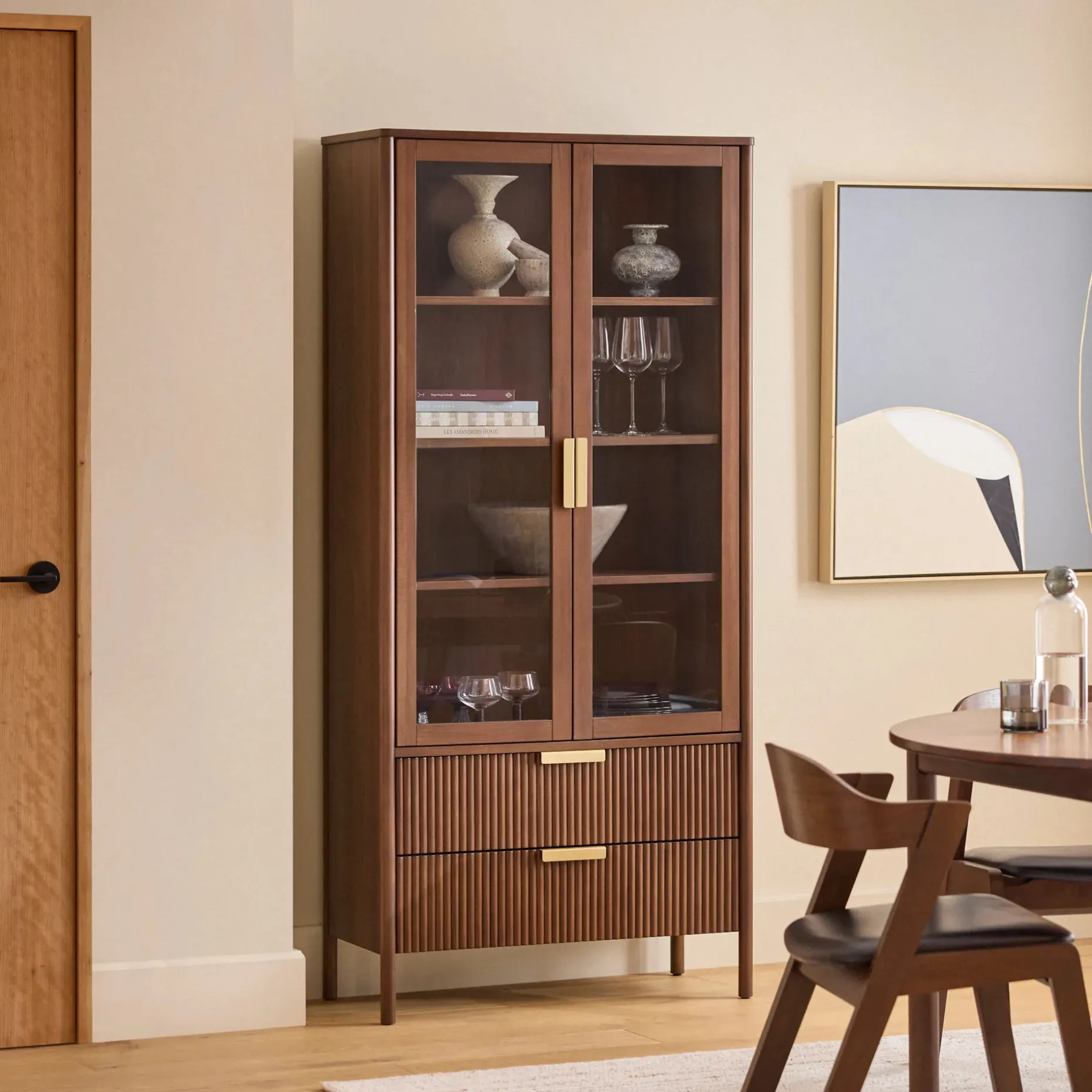 Liv 35.25" Glass Cabinet - Walnut