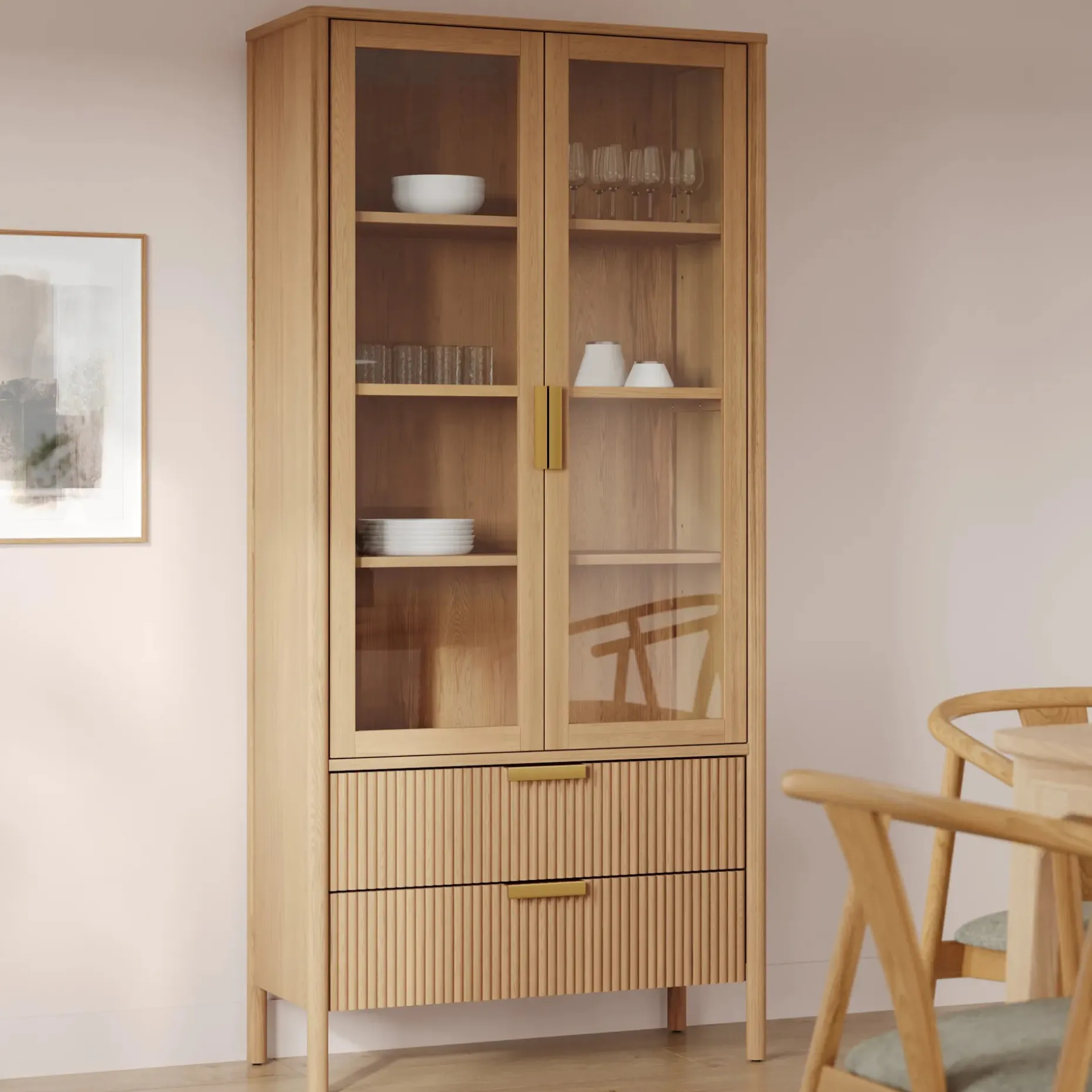Liv 35.25" Glass Cabinet - White Oak